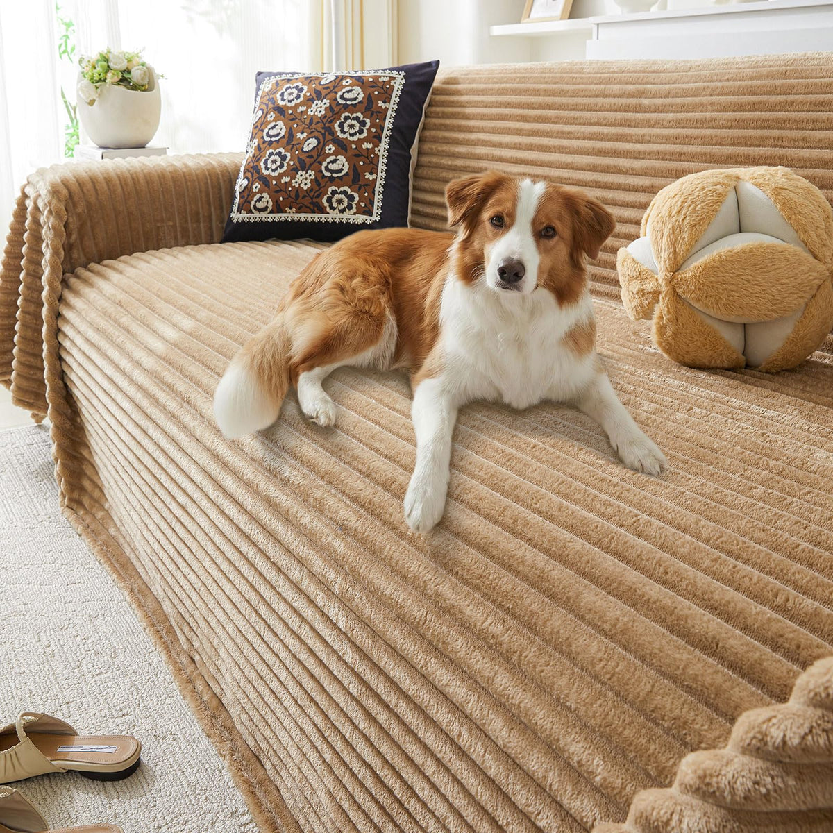 Pet-Friendly Non-Slip SofaCover,71"*118" Off White,Washable Stain Resistant