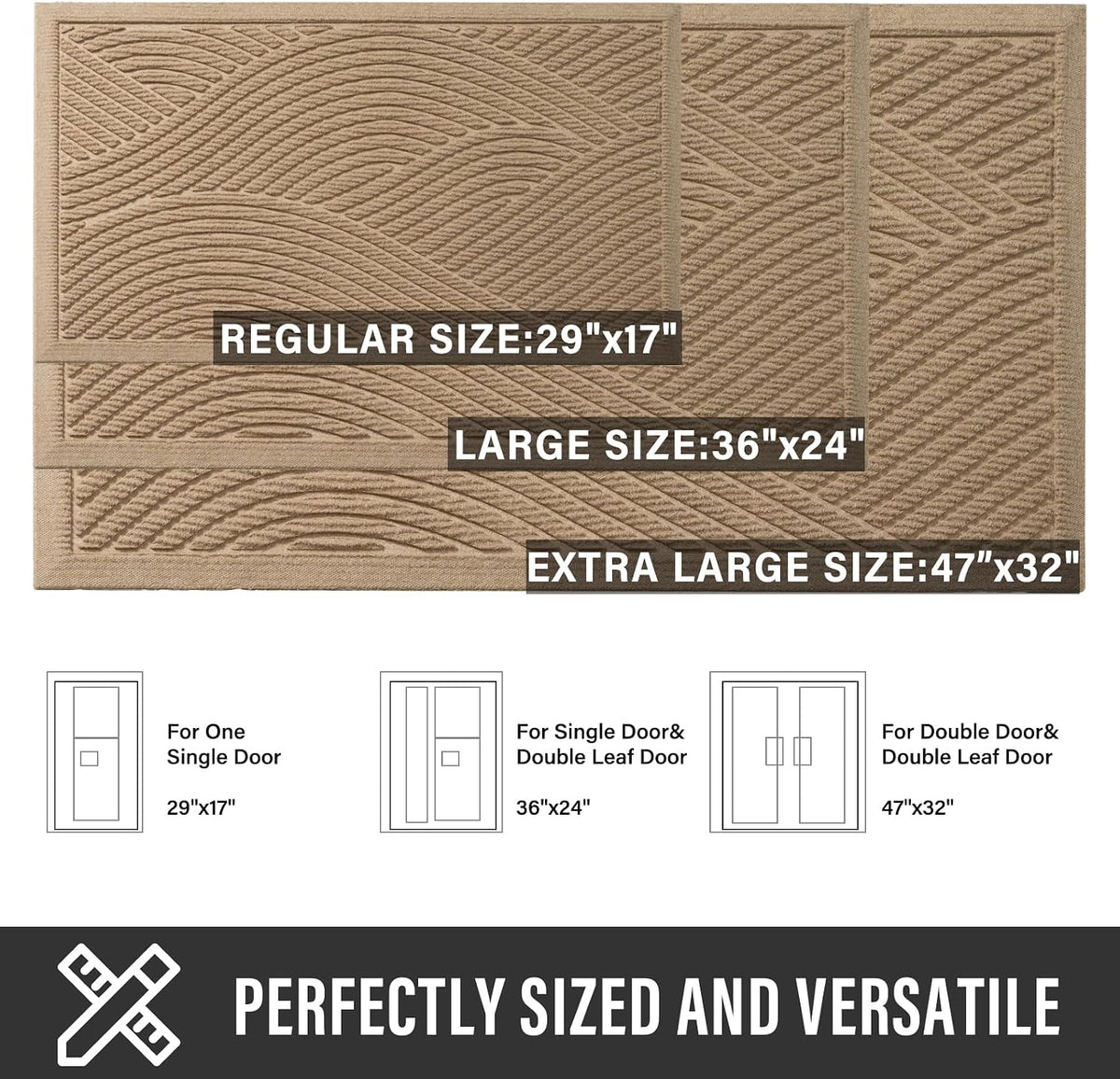 HIYARD Sturdy Front Door Mat, Absorbent Muddy Dirt Resist Welcome Door Mats Outdoor Indoor, Stain and Fade Resistant, Non-Slip Backing Entry Mat Low Profile Doormat for Entryway, 29×17, Beige