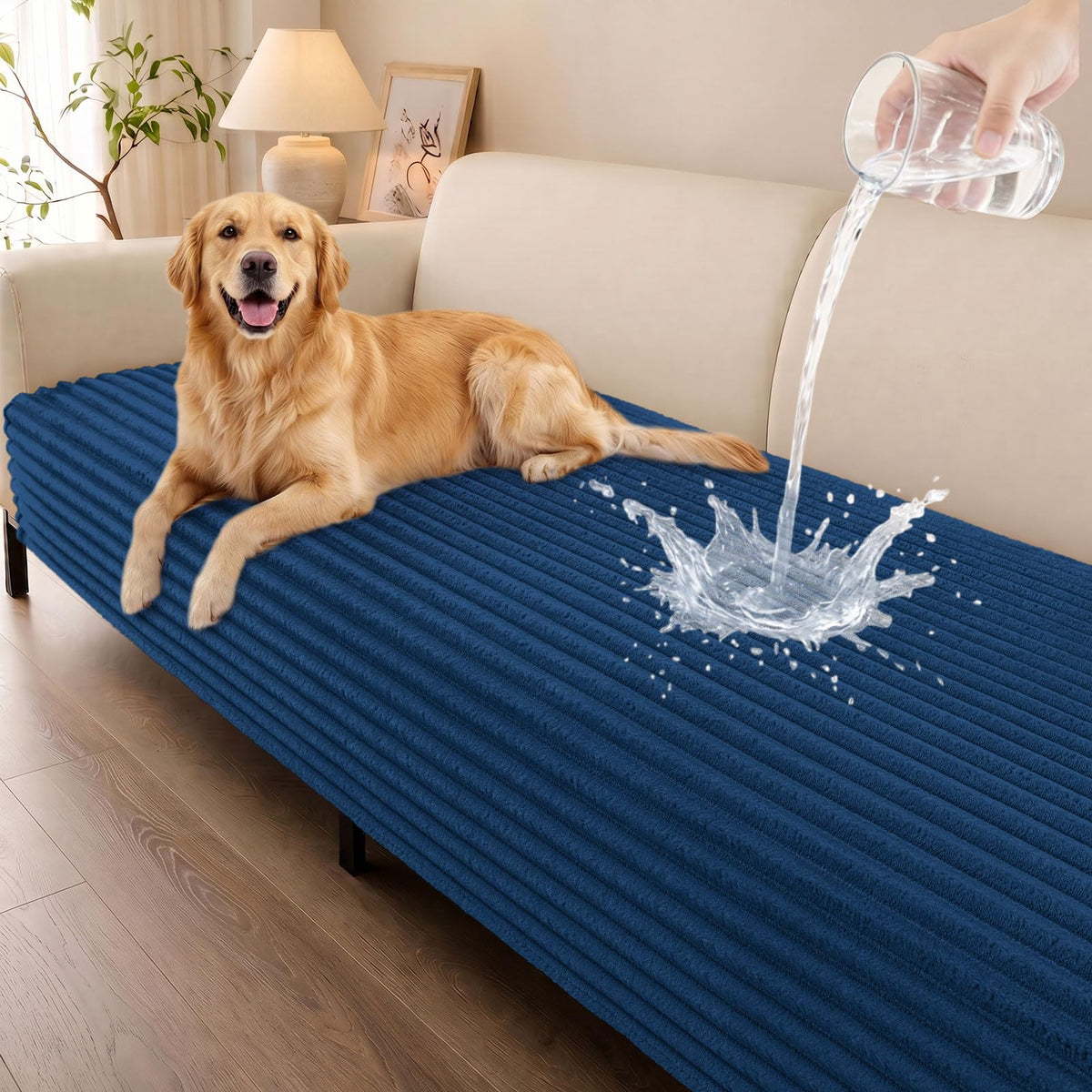 Smiry Waterproof Couch Cover for Dogs, Washable Non Slip Plush Protector