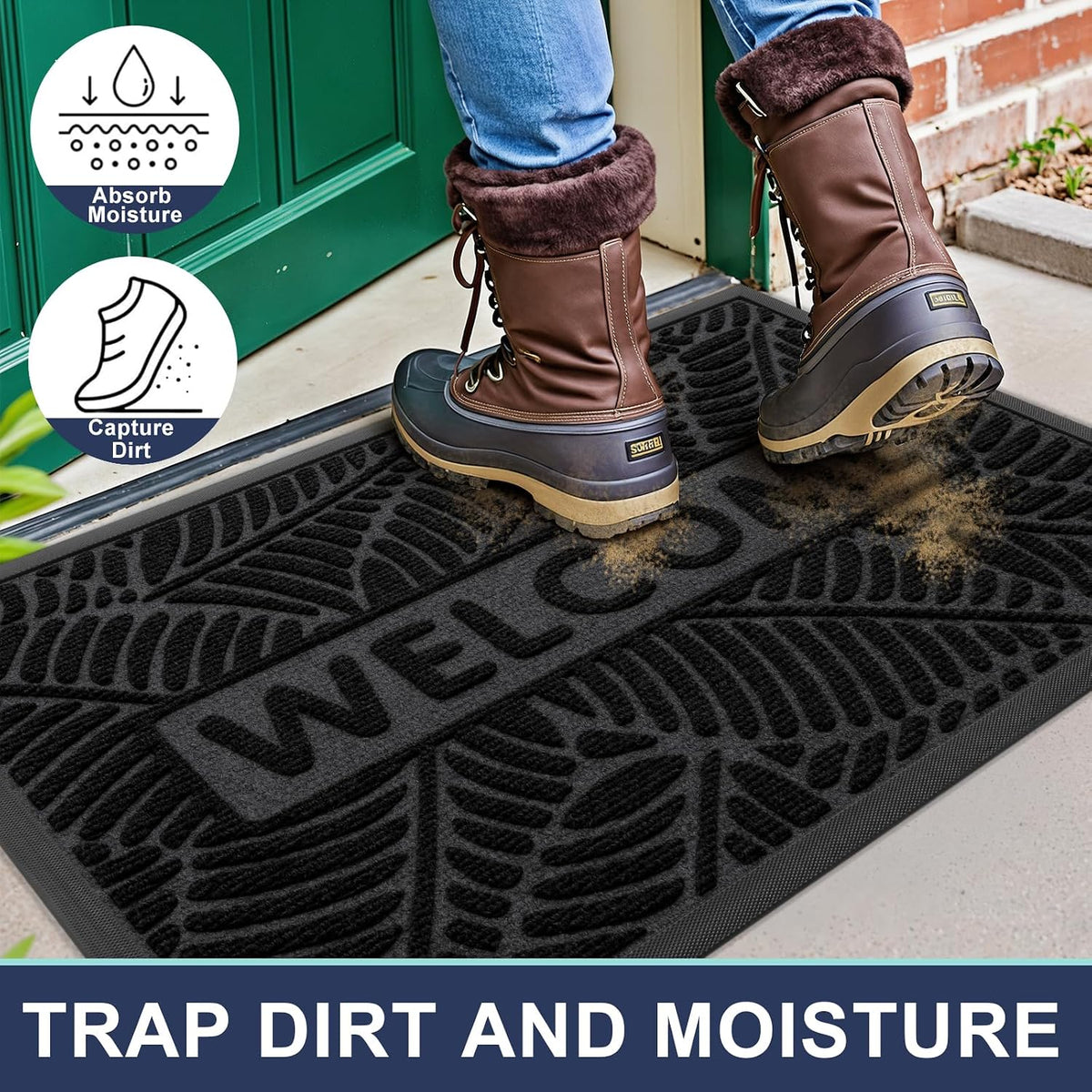 Smiry Welcome Front Door Mat for Outdoor Indoor 29.5x17, All-Season Doormat