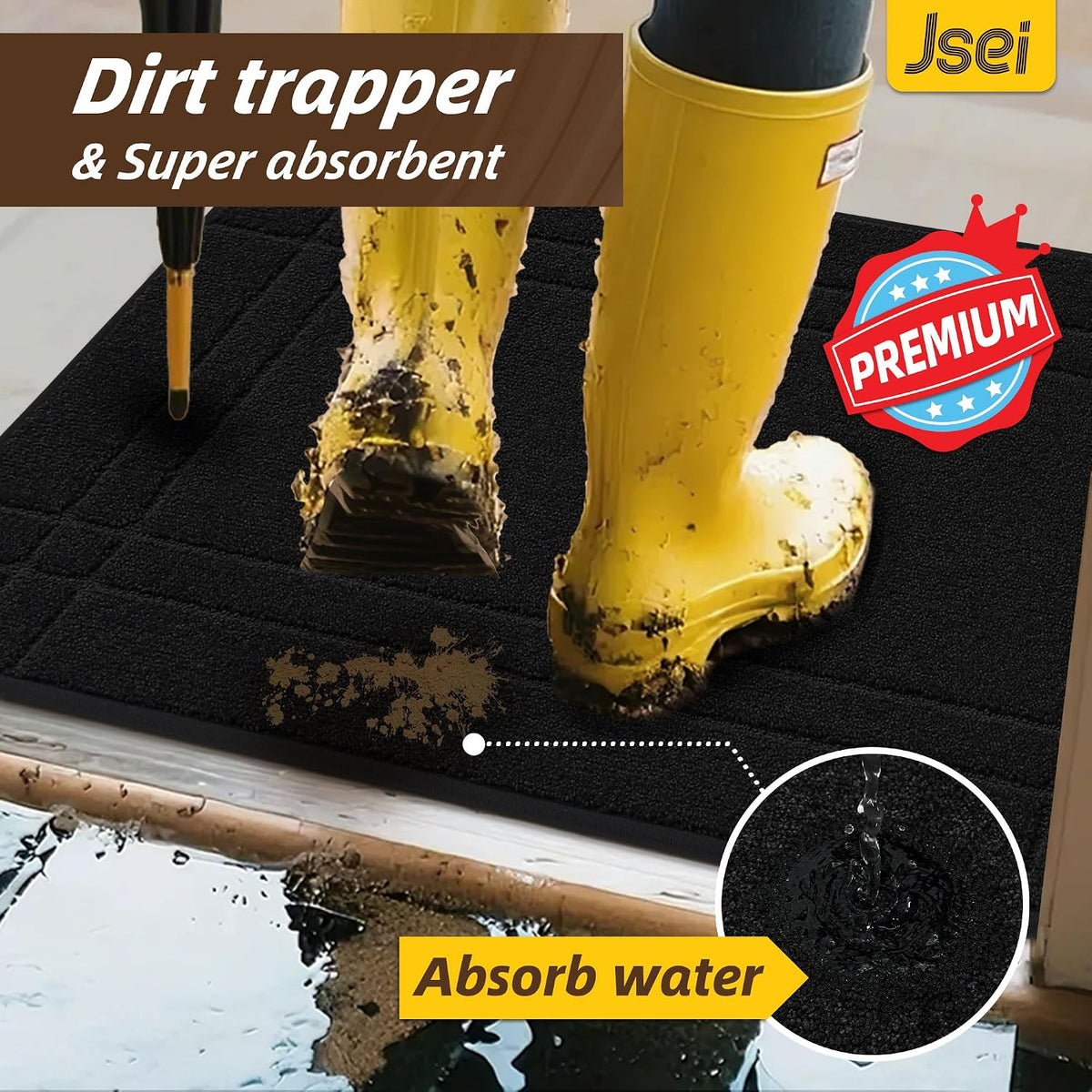 JSEI Door Mat for Entrance 20"x32", Dirt Trapper Doormat, Black