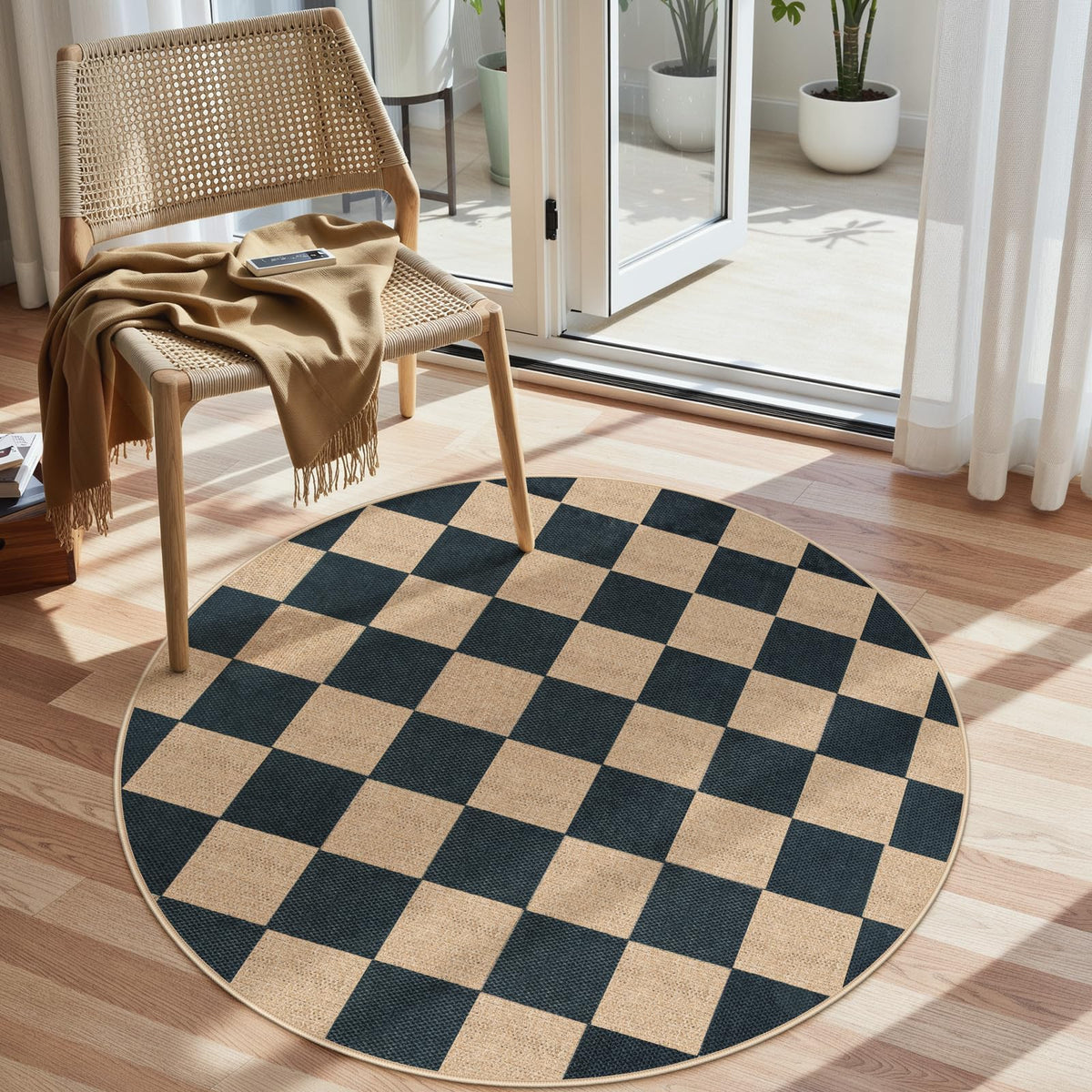 Lahome Checkered Easy Jute 3x5 Entryway Front Porch Rug, Black Diamond Indoor Outdoor Patio Layering Rug, Washable Farmhouse Neutral Non Slip Non Shedding Door Carpet for Backyard Blacony