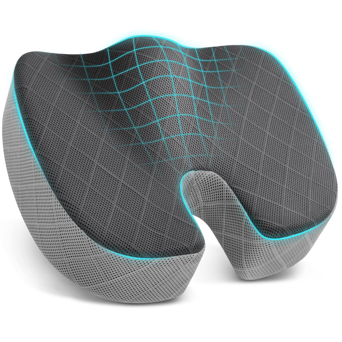 TushGuard Seat Cushion, Memory Foam Office Chair Cushion - Grey, Large