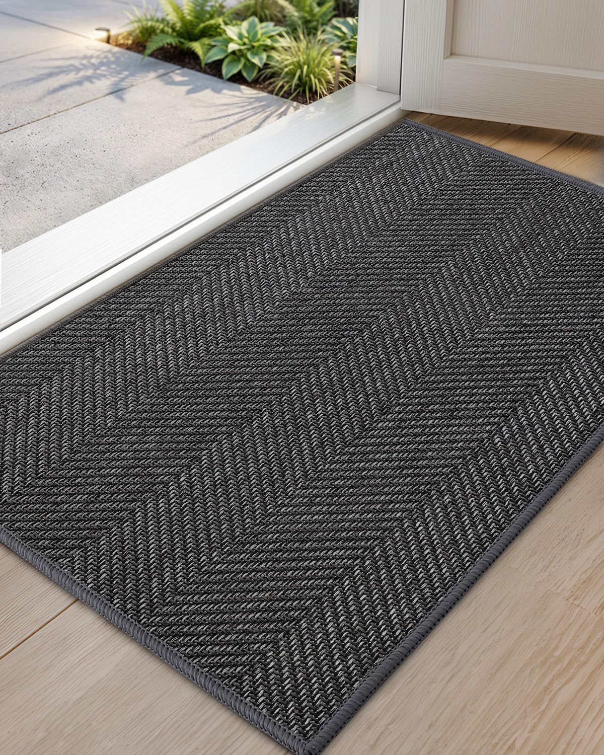 Color&Geometry Ultra Thin Indoor Door Mat 24"x36"Entrance Mat,Charcoal Grey