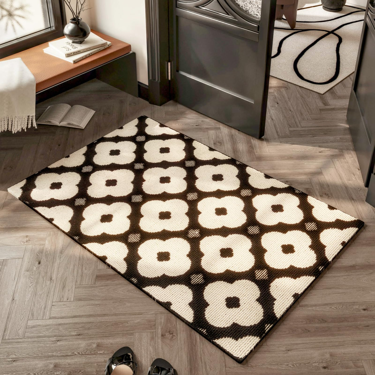24"x36" Indoor Mats for Entryway, Black White