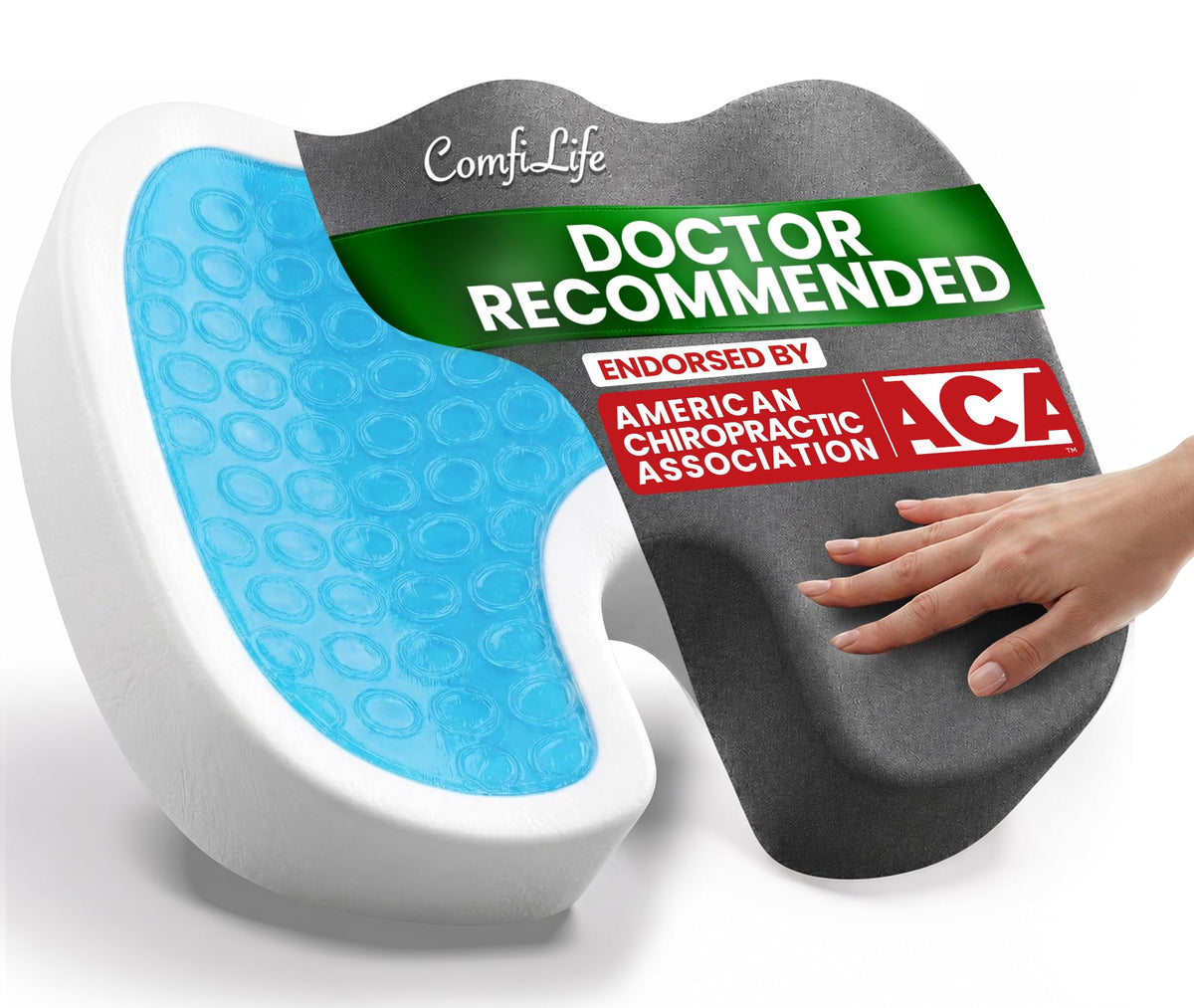 ComfiLife Doctor Recommended Seat Cushion - Premium Gel & Memory Foam Office Chair, Car Seat, Lifting Cushion - Chair Cushions for Back & Sciatica Relief - Seat Cushions for Office & Desk (Gray)