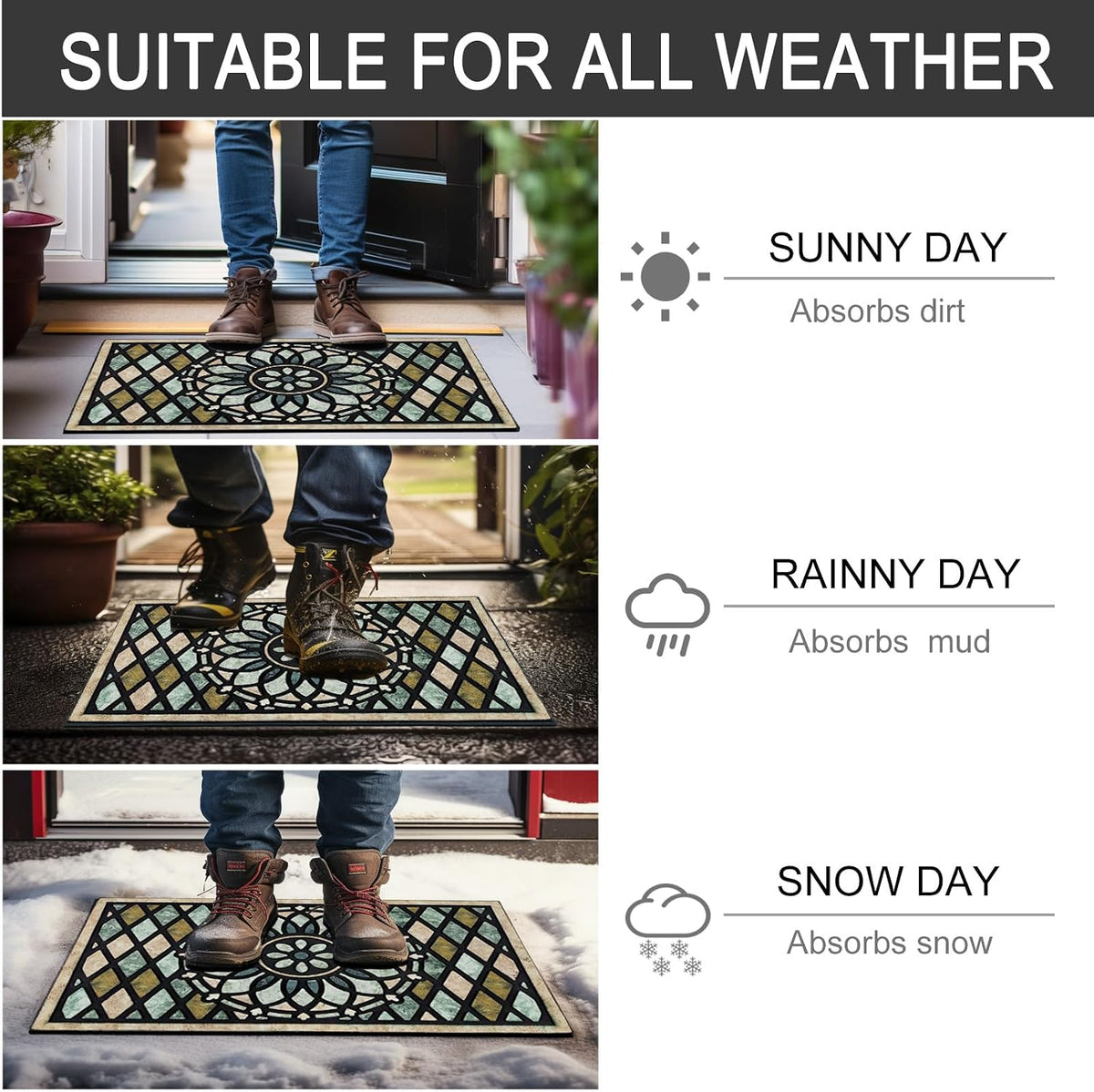 CHICHIC Welcome Door Mat 17x 30 Inch Front Doormat Outdoors for Home Entrance Outdoors Mat for Outside Entry Way Doormat Entry Rugs, Heavy Duty Non Slip Rubber Back Low Profile, Flower