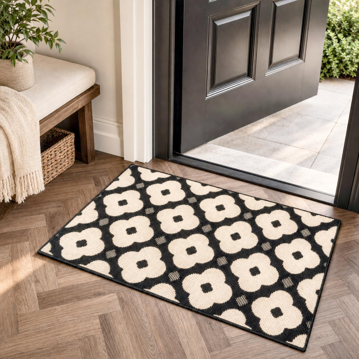 24"x36" Indoor Mats for Entryway, Black White