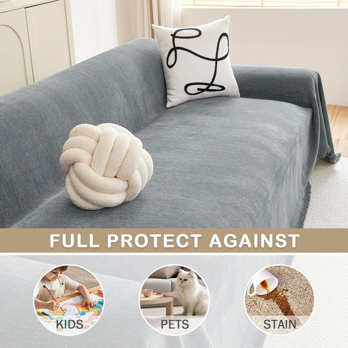 hyha Couch Cover for Dogs, Boho Chenille Sofa Cover for 3 Cushion Couch