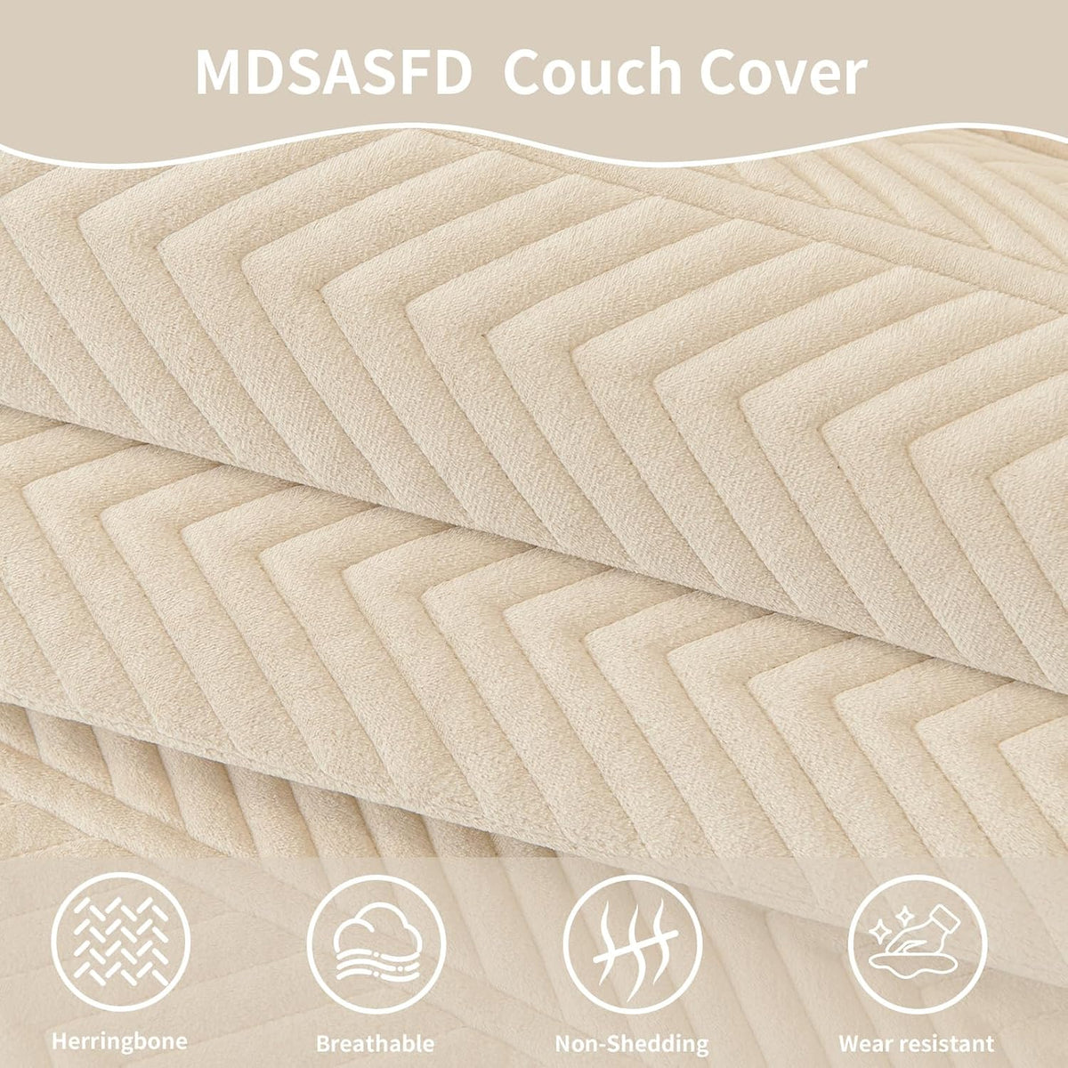 Couch Covers for Sofa, Funny Fuzzy Couch Cover for Dog, Sofa Covers for Pets Washable, Herringbone Sofa Slipcovers for Sectional, Non Slip Furniture Protector(1PC,Beige White,36"×71")