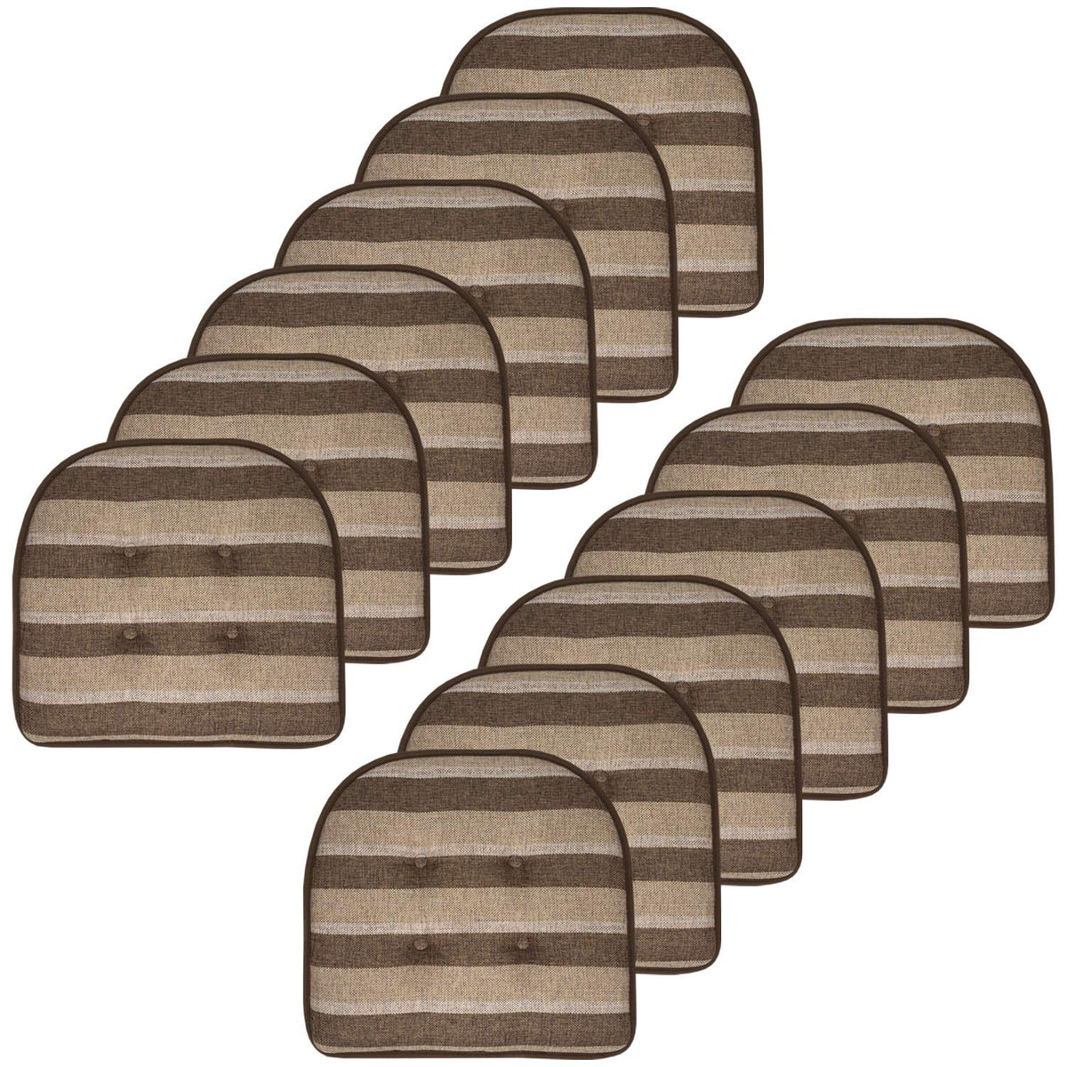 Sweet Home Collection Chair Cushion Memory Foam Pads Tufted Slip Non Skid Rubber Back U-Shaped 17" x 16" Seat Cover, 6 Pack, Checkered Taupe/White