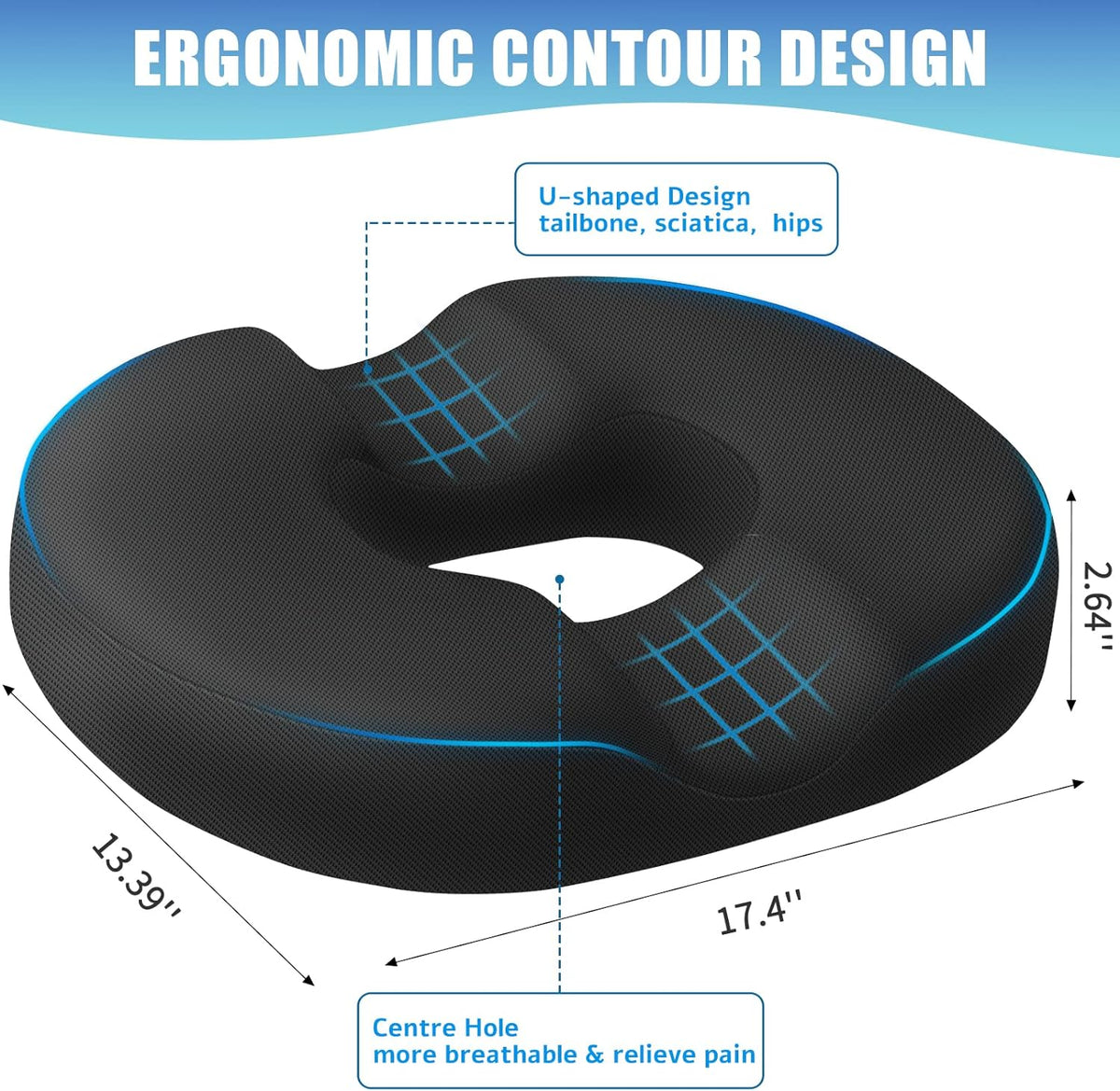BlissTrends Donut Pillow Seat Cushion, Memory Foam Lifting Cushions(Black)