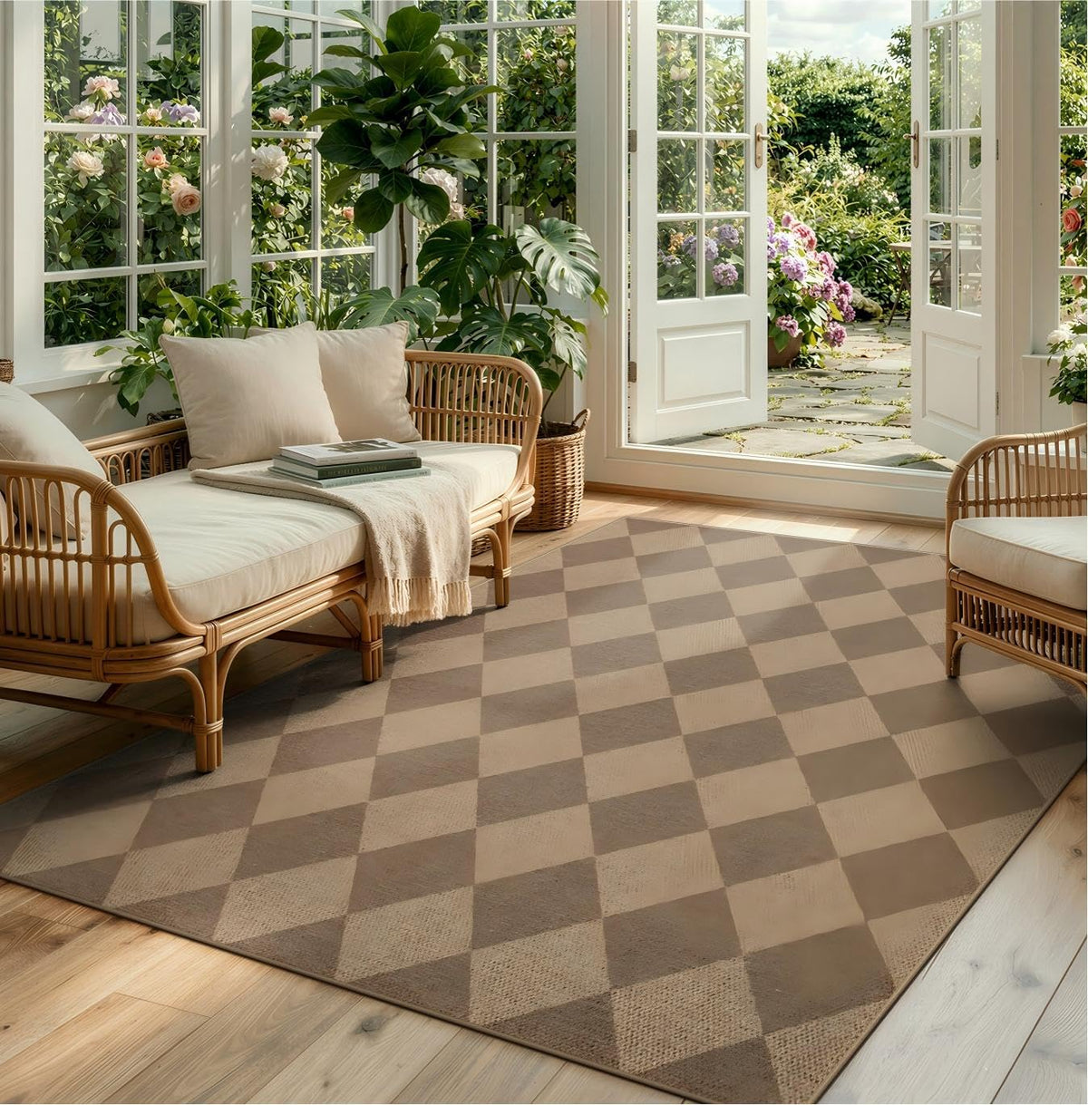 Lahome Checkered Easy Jute 3x5 Entryway Front Porch Rug, Black Diamond Indoor Outdoor Patio Layering Rug, Washable Farmhouse Neutral Non Slip Non Shedding Door Carpet for Backyard Blacony