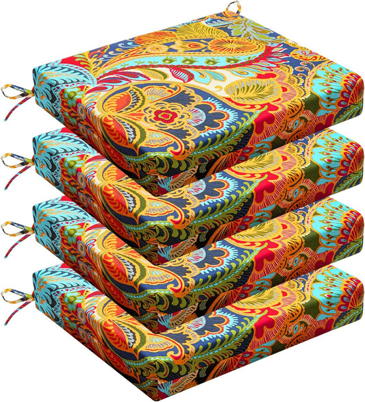 Wellsin Outdoor Chair Cushions for Patio Furniture - Outdoor Cushions for Chairs - Water Resistant Patio Chair Cushions Set of 4, 18.5"X16"X3", Flower