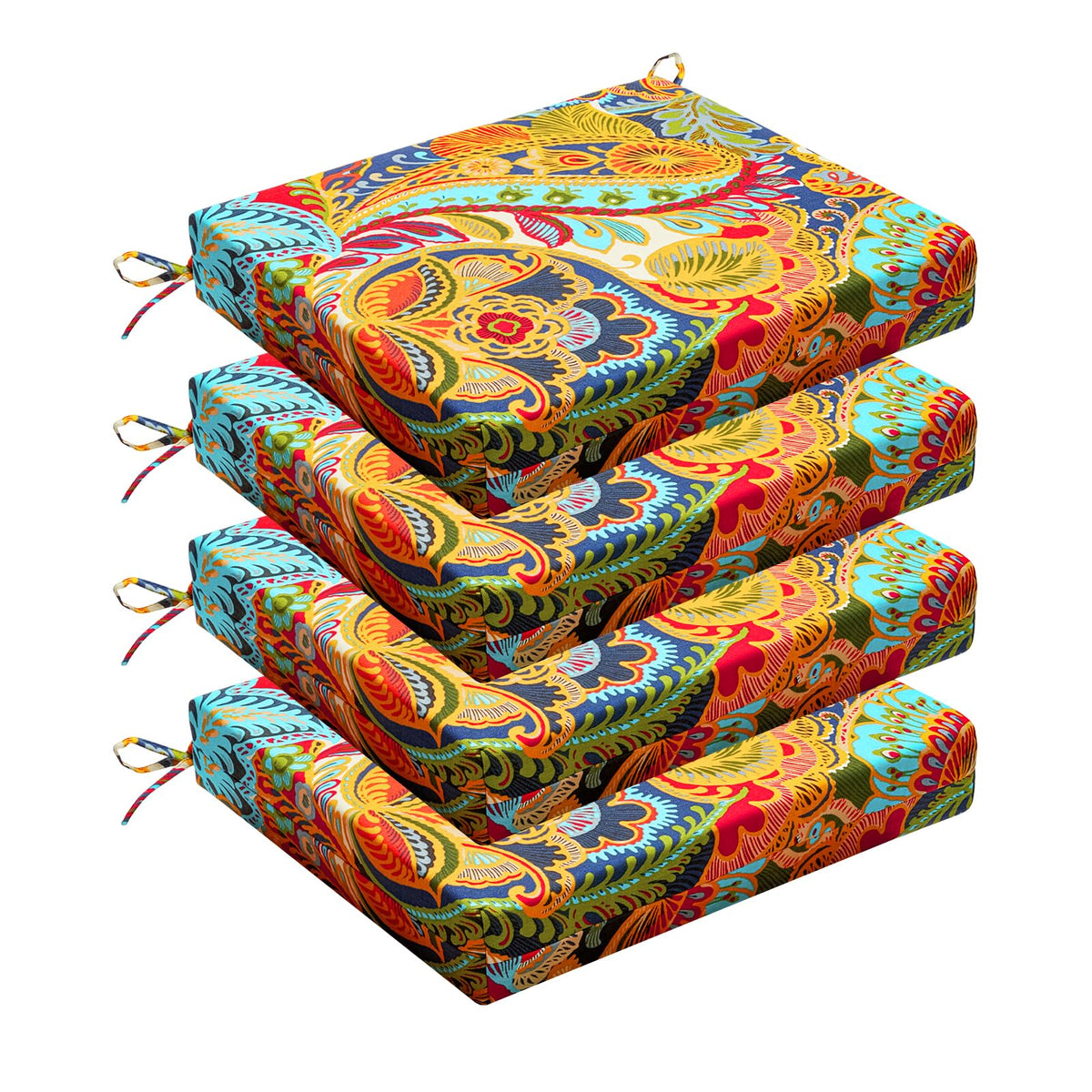 Wellsin Outdoor Chair Cushions for Patio Furniture - Outdoor Cushions for Chairs - Water Resistant Patio Chair Cushions Set of 4, 18.5"X16"X3", Flower