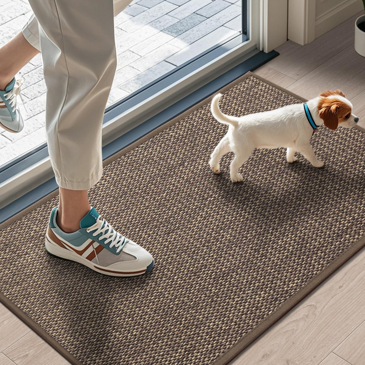 LEKEEPGO Door Mat 17"x29", Non Slip Washable Indoor Door Mat, Khaki