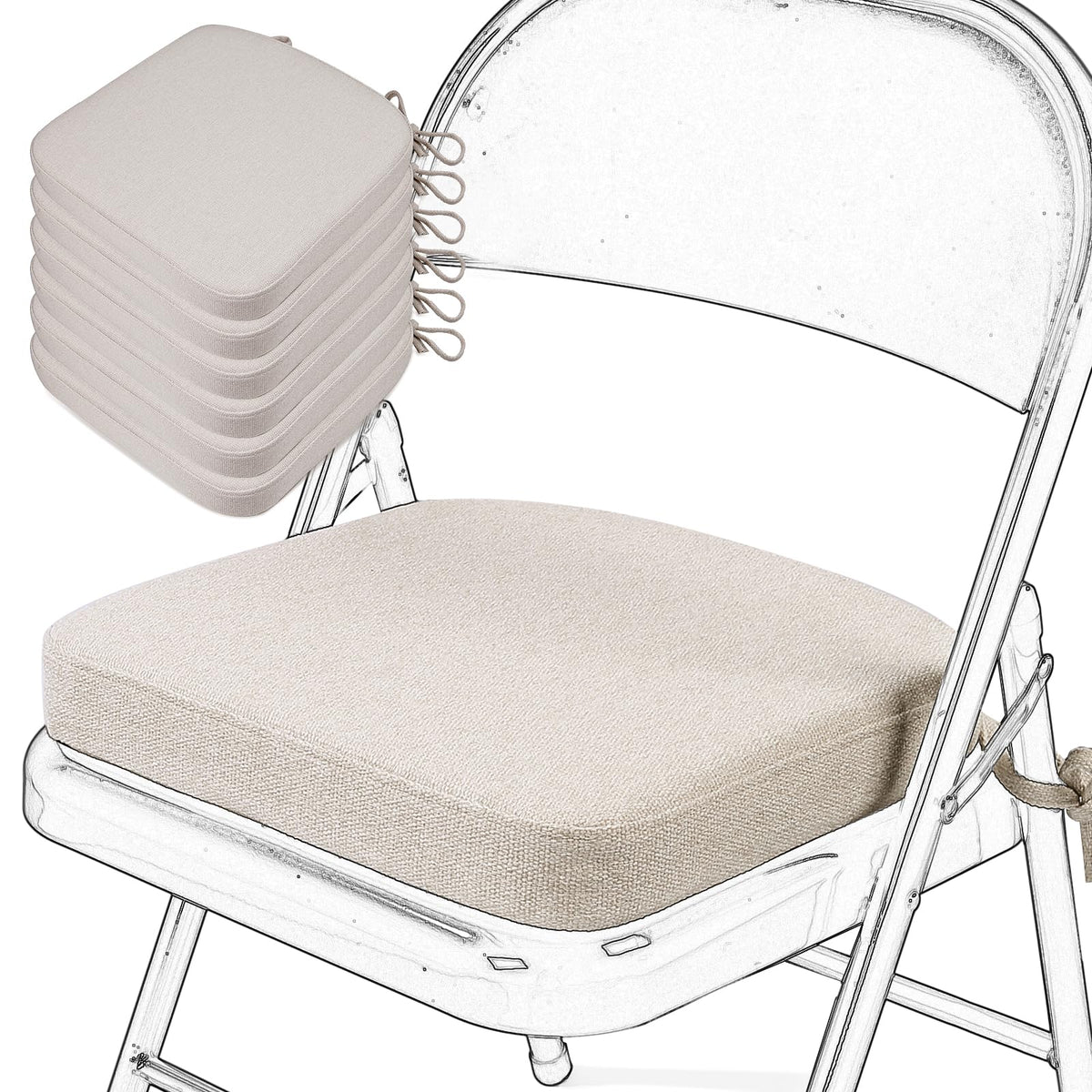 SINOSSO Memory Foam Chair Cushion for Folding Chair 1 Pcs, Thickened 2" Square Kitchen Chair Pad with Ties, Indoor Non-Slip Dining Chair Seat Cushion (1 Piece, Dark Brown)