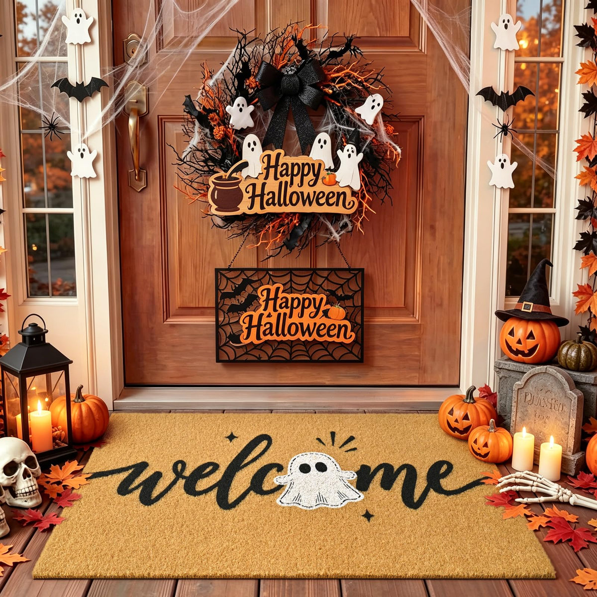 Floral Front Door Mat Outside Non-Slip Welcome Doormat, 17x29 in