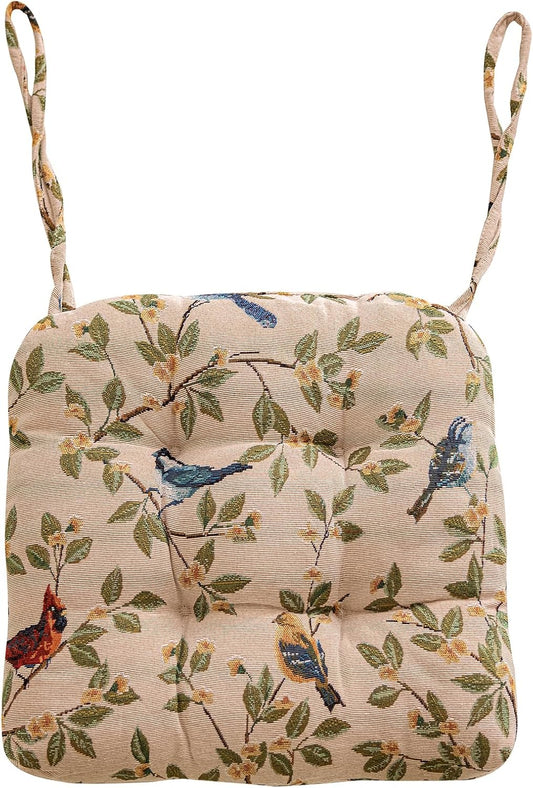vctops Farmhouse Bird Print Chair Cushions with Ties U-Shaped Soft Comfortable Chair Pads Non Slip Seat Cushions for Indoor Dining Room and Kitchen Chairs (White,16"x16")