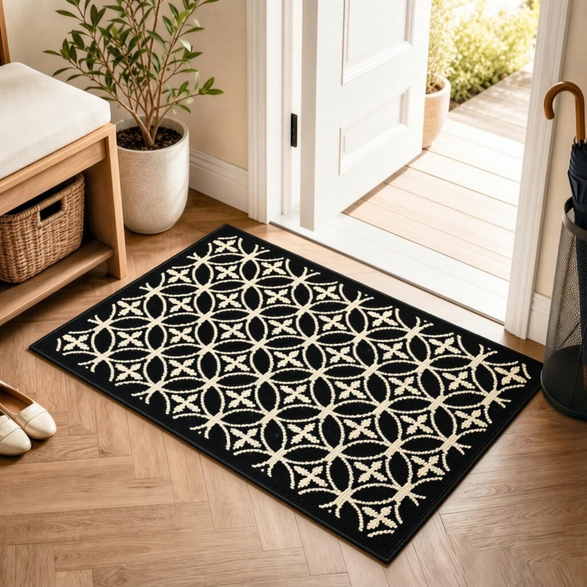 24"x36" Indoor Mats for Entryway, Black White