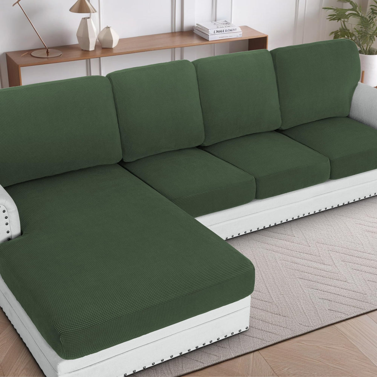 H.VERSAILTEX Sectional Couch Covers 8 Pieces Stretch Sofa Covers for Sectional Sofa Set Separate L Shaped Couch Cover for Both Left/Right Couch (Seat and Back: 1 Chaise + 3 Sofa, Ivory)