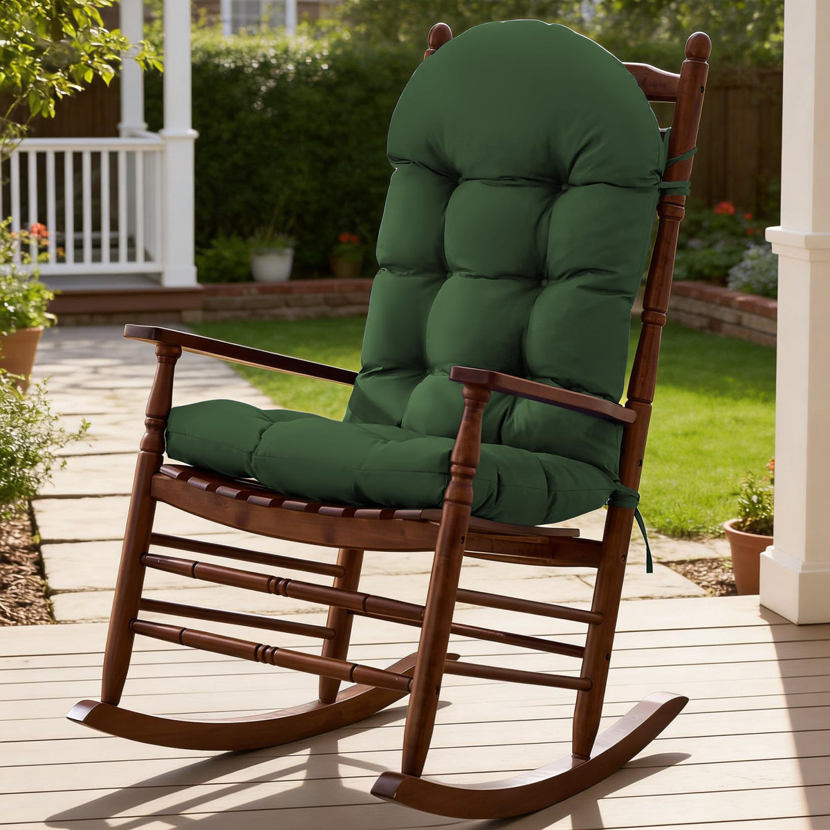 Rocking Chair Cushions, Indoor/Outdoor Adirondack Chair Cushion, Waterproof and Fade-Resistant Rocking Chairs Pads, Non-Slip Tufted High Back Patio Chairs Cushion with Ties, 44x19x4 Inch, Navy Blue