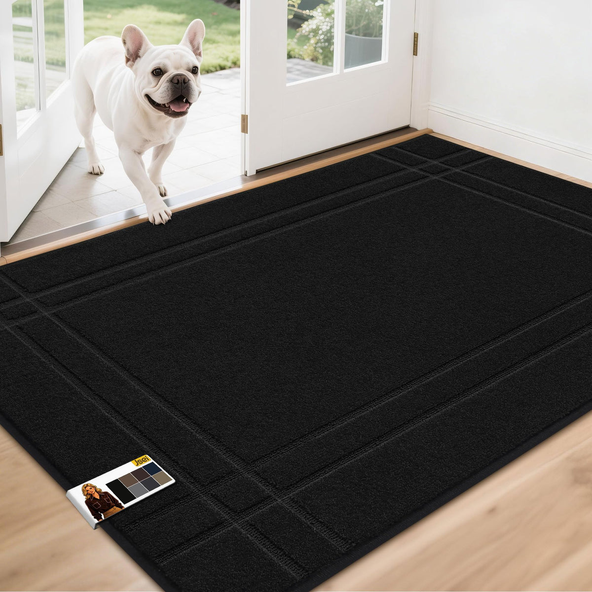 JSEI Door Mat for Entrance 20"x32", Dirt Trapper Doormat, Black