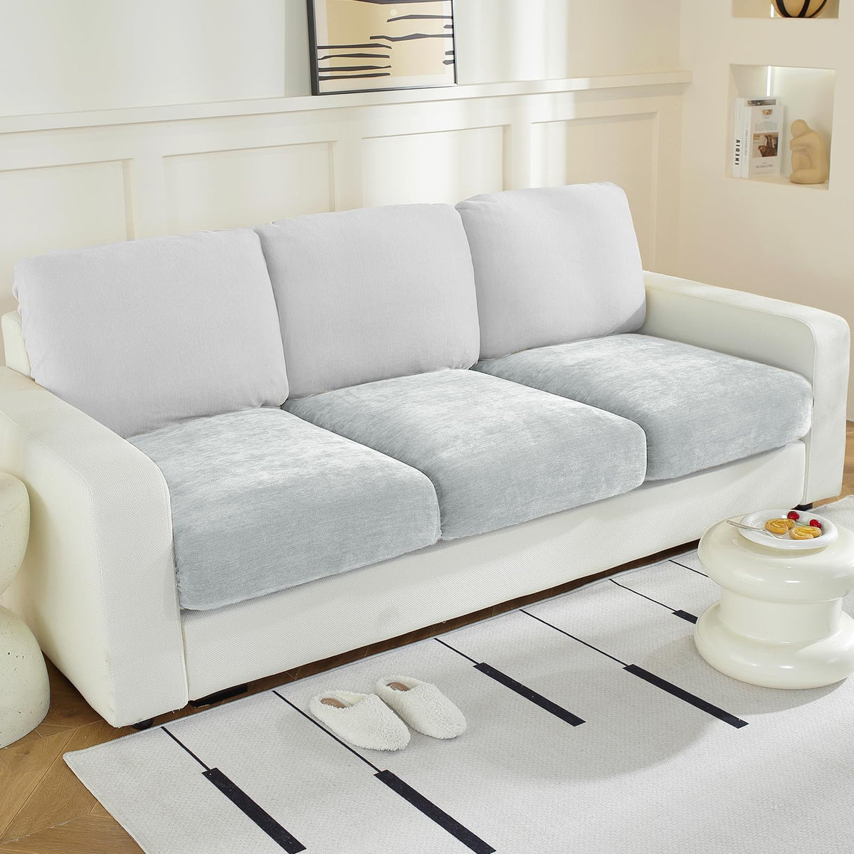 WEYOND Couch Cushion Covers L Shaped Sectional, 3PC Seat Covers, Light Grey