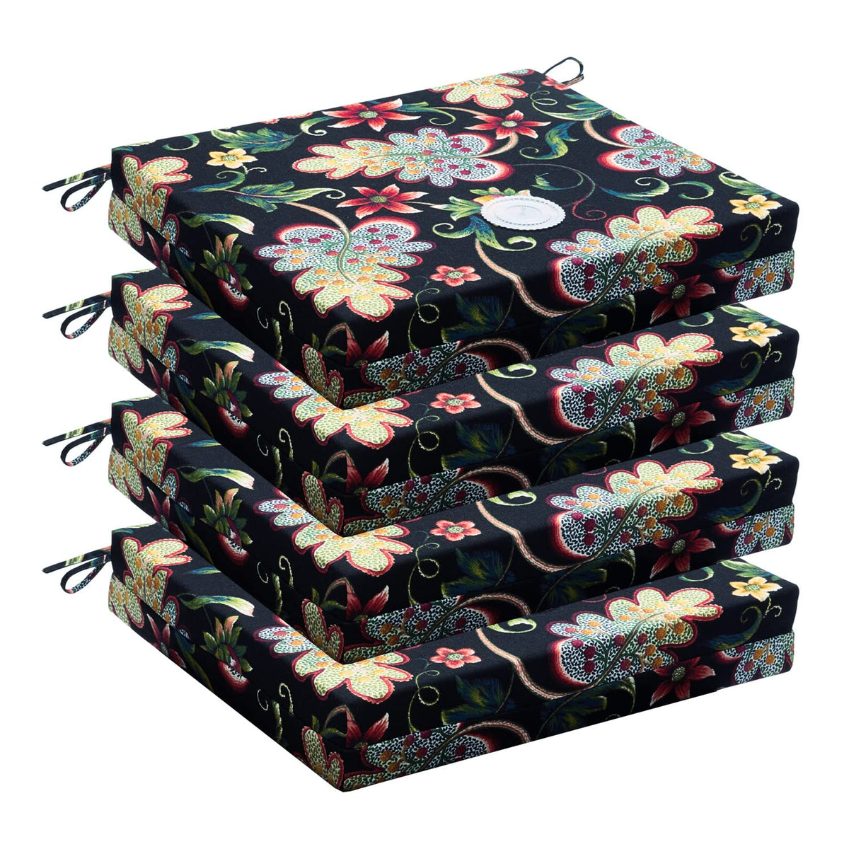 Wellsin Outdoor Chair Cushions for Patio Furniture - Outdoor Cushions for Chairs - Water Resistant Patio Chair Cushions Set of 4, 18.5"X16"X3", Flower