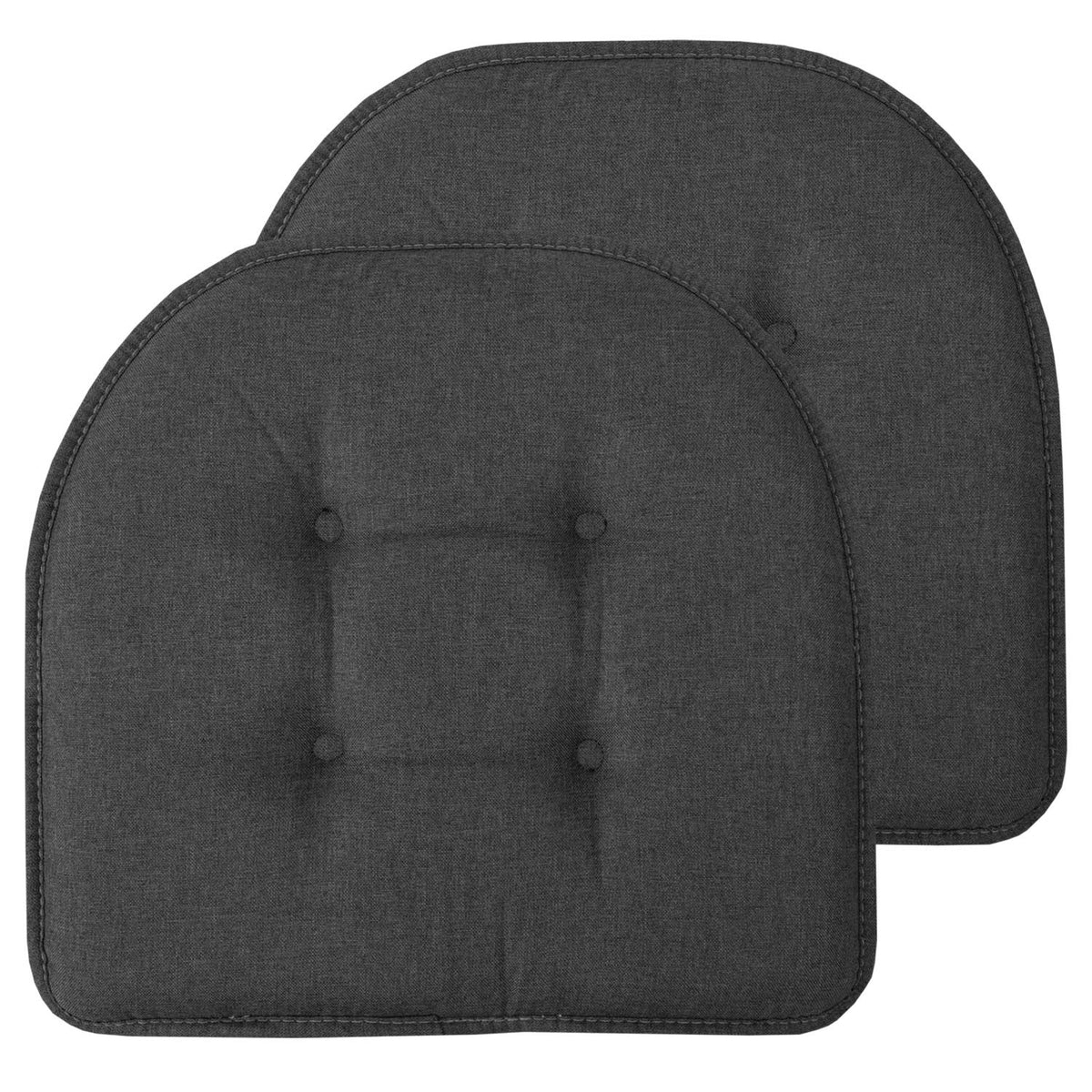 Sweet Home Collection Chair Cushion Memory Foam Pads Tufted Slip Non Skid Rubber Back U-Shaped 17" x 16" Seat Cover, 6 Pack, Checkered Taupe/White