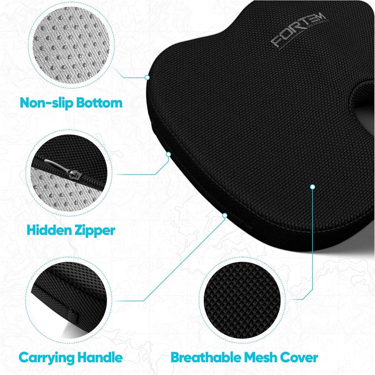 FORTEM Seat Cushion, Office Chair Cushion for Tailbone Sciatica Pain Relief