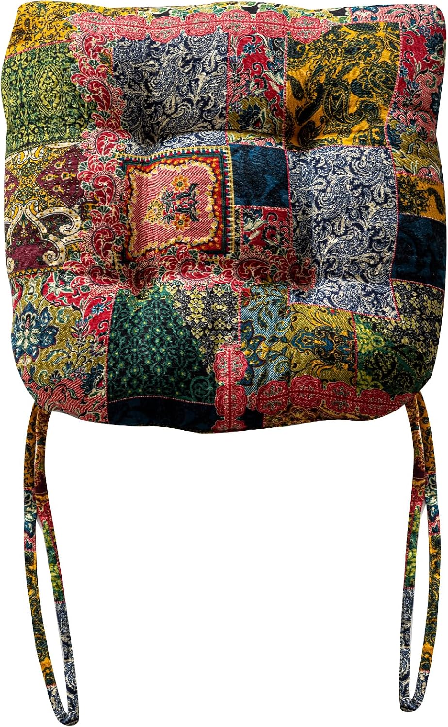 vctops Boho Paisley Chair Cushions with Ties Patchwork U-Shaped Soft Cozy Cotton Linen Chair Pads Non Slip Seat Cushions for Indoor Dining Room and Kitchen Chairs (Pink A,16"x16")