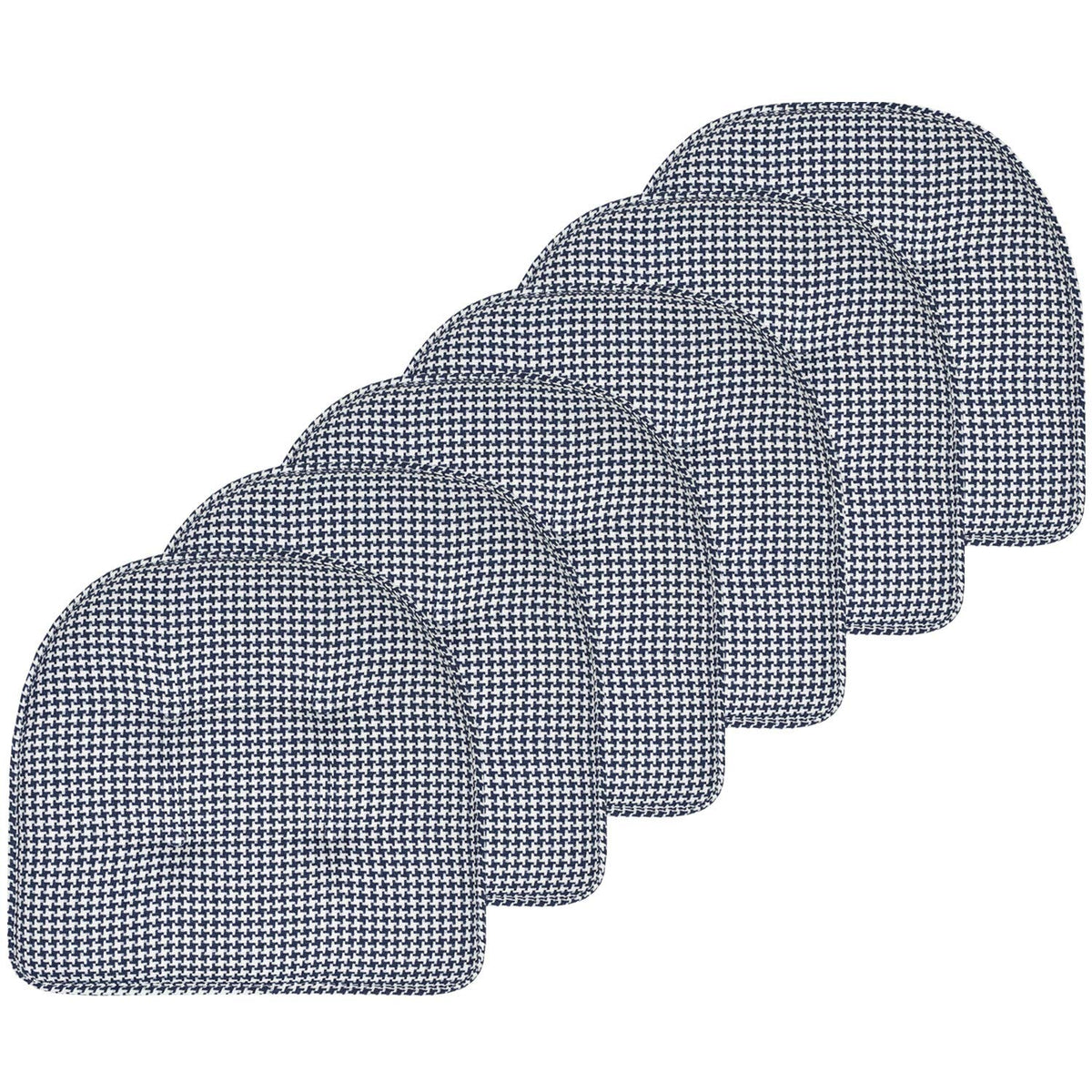 Sweet Home Collection Chair Cushion Memory Foam Pads Tufted Slip Non Skid Rubber Back U-Shaped 17" x 16" Seat Cover, 6 Pack, Checkered Taupe/White