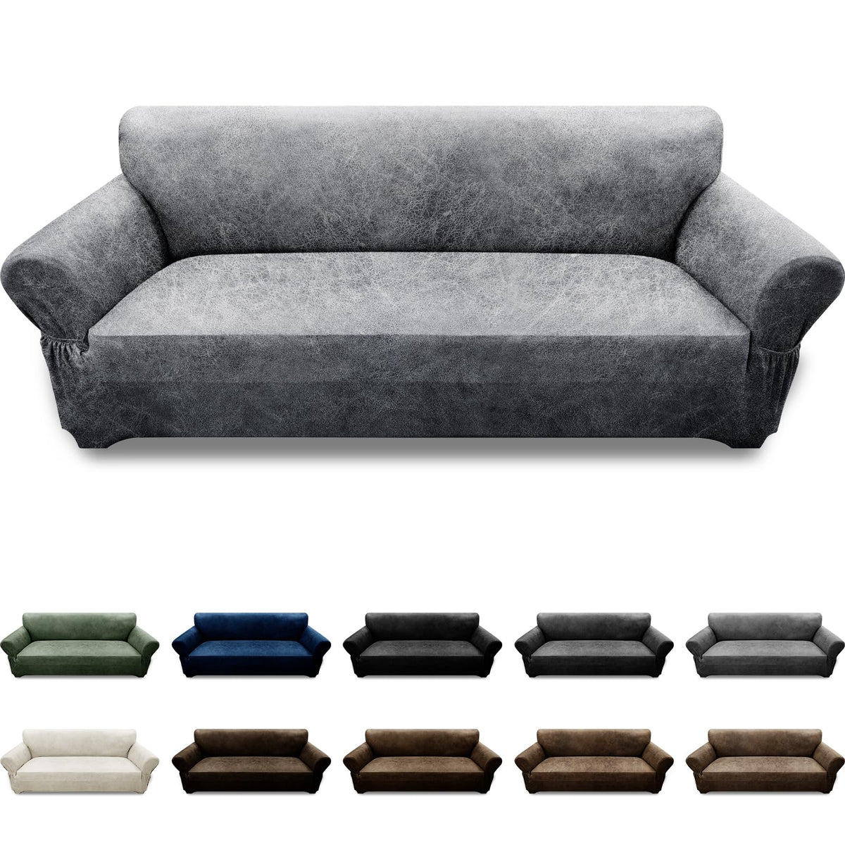 Couch Cover Leather Look 3 Seater Couch Sofa Cover 1-Piece Sofa Slipcover Stretch Furniture Protector with Elastic Bottom & Pockets(Sofa, Coffee)