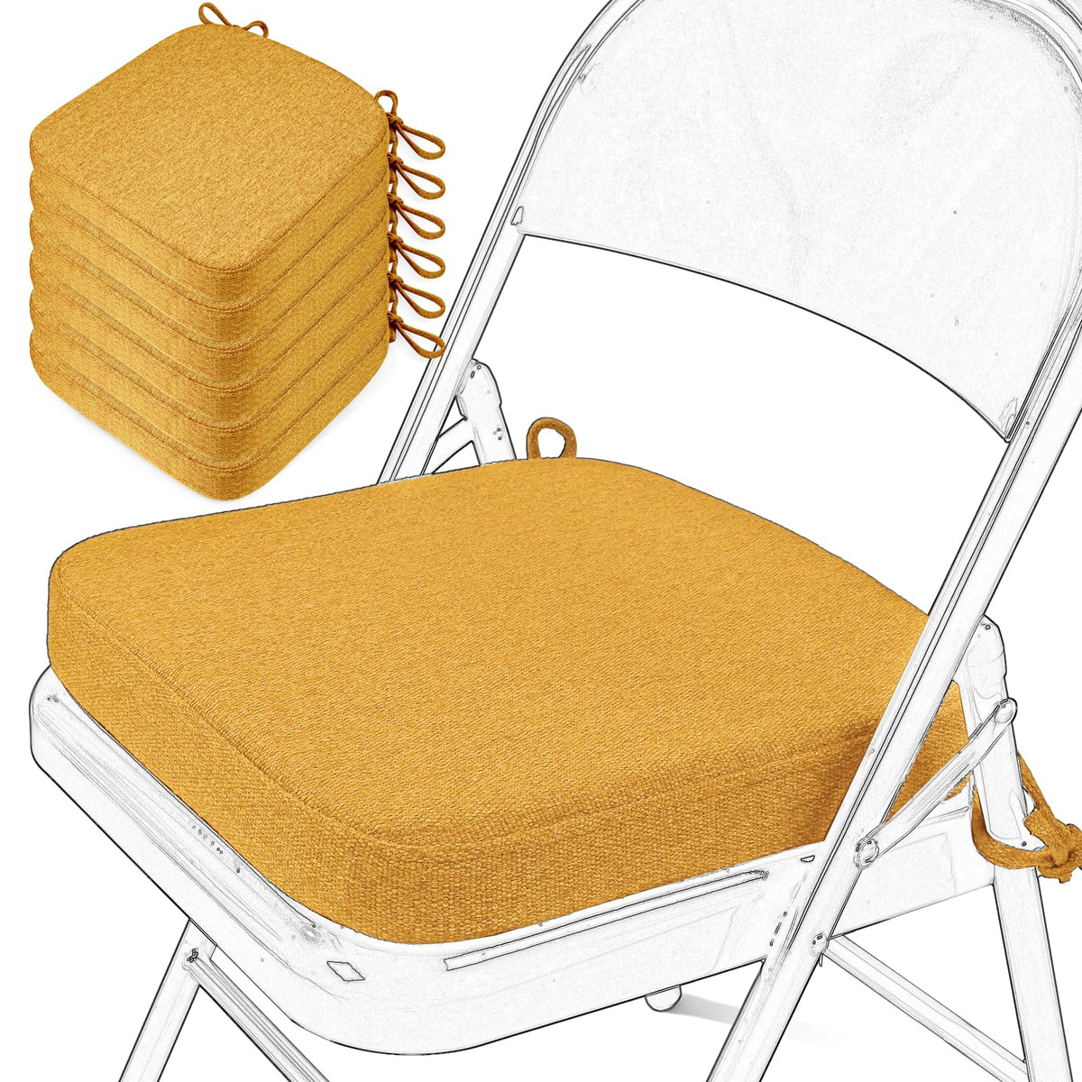 SINOSSO Memory Foam Chair Cushion for Folding Chair 1 Pcs, Thickened 2" Square Kitchen Chair Pad with Ties, Indoor Non-Slip Dining Chair Seat Cushion (1 Piece, Dark Brown)