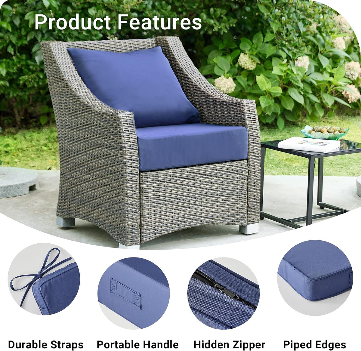 IPYNBAP Outdoor Cushions for Patio Furniture,Outdoor Seat Cushion Set 24 x 24 x 5.75 Inch,Waterproof & Fade Resistant Outdoor Chair Cushions,Deep Patio Chair Cushion with Removable Cover,Navy Blue
