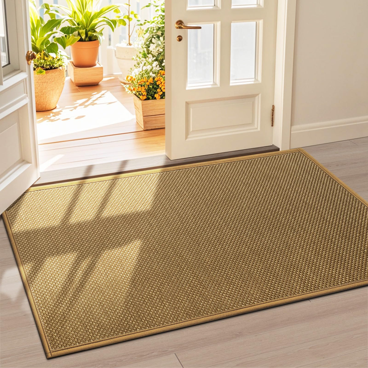 LEKEEPGO Door Mat 17"x29", Non Slip Washable Indoor Door Mat, Khaki