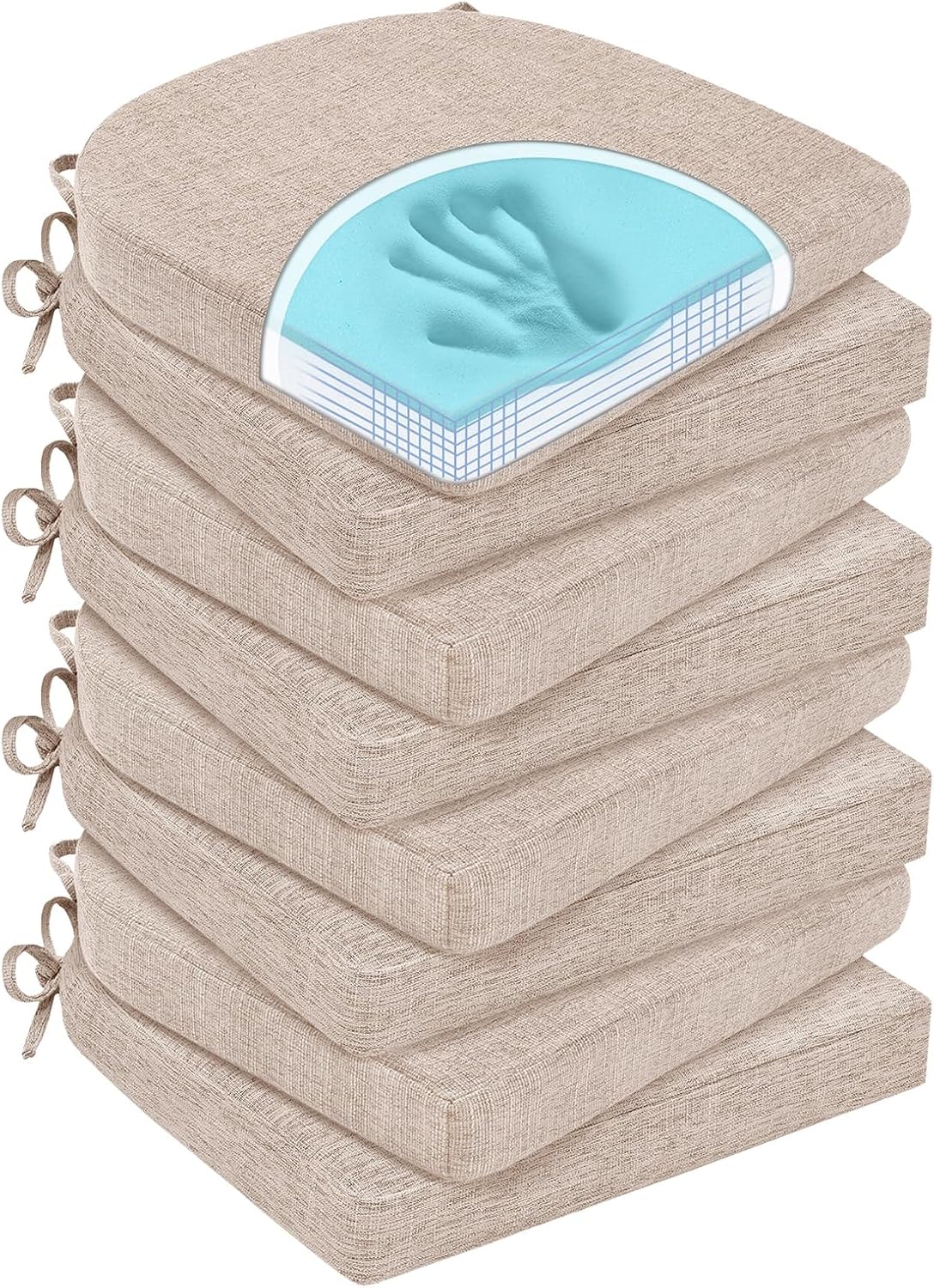 Chair Cushions for Dining Chairs, Non Slip Chair Pads with Ties and Washable Covers, Memory Foam Kitchen Chair Cushions Set of 4, 16"X16"X2.5", Brown