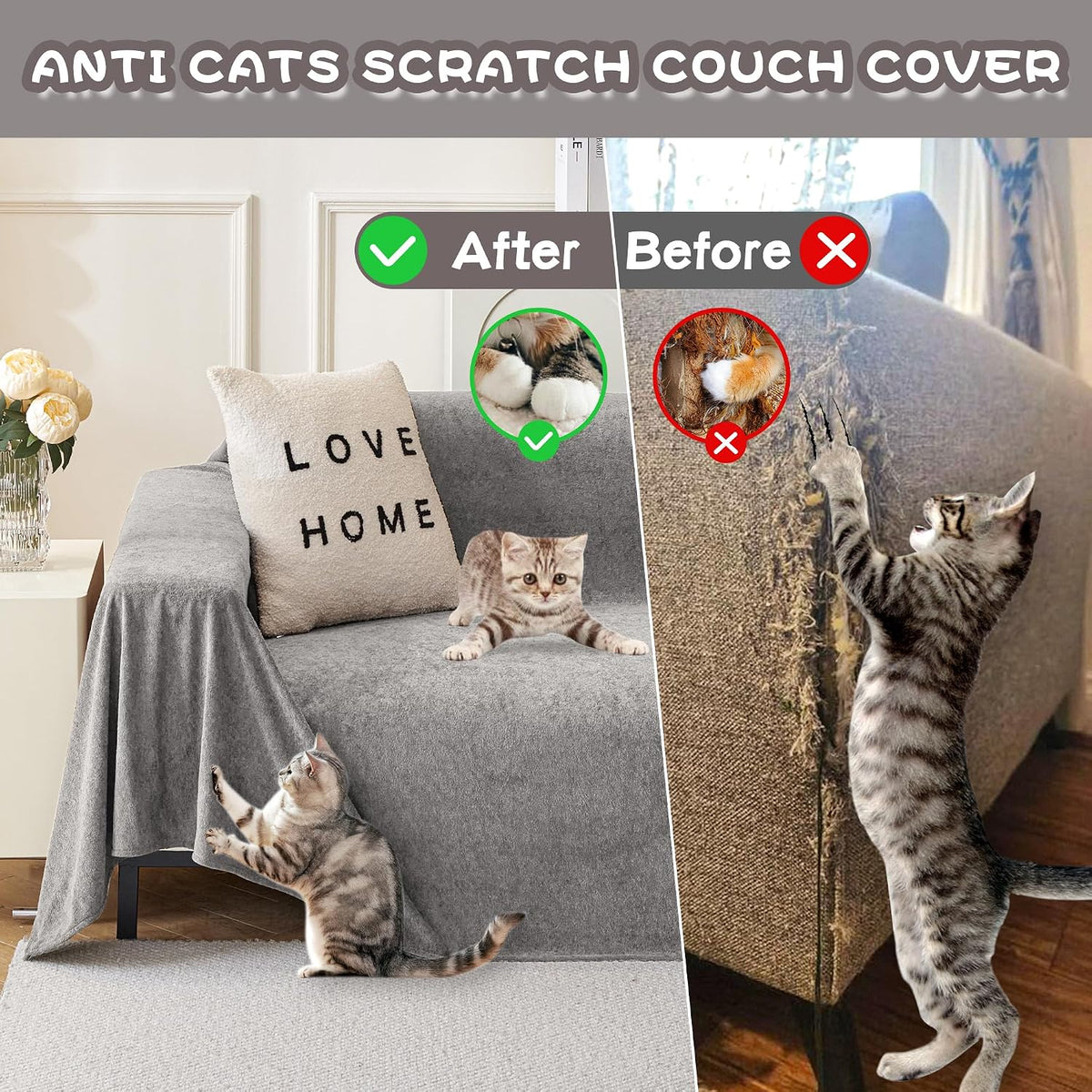 MYSKY HOME Couch Covers for Dogs, Non-Slip Sofa Slipcover, 91"x134", Grey
