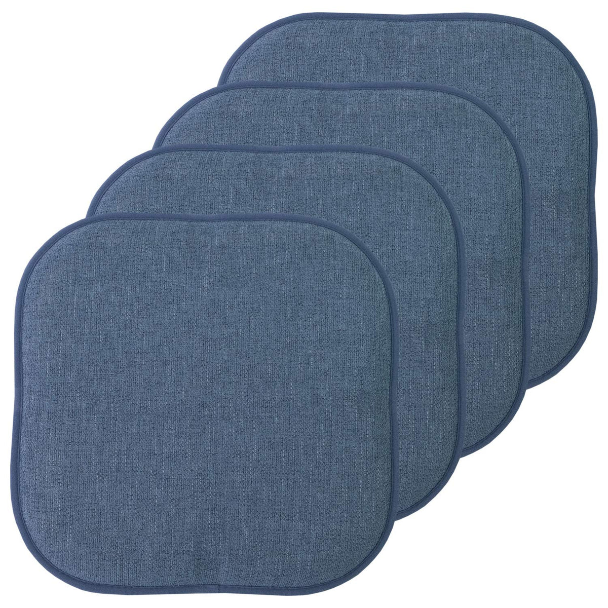 Sweet Home Collection Chair Cushion Memory Foam Pads Honeycomb Pattern Slip Non Skid Rubber Back Rounded Square 16" x 16" Seat Cover, 4 Pack, Alexis Chocolate