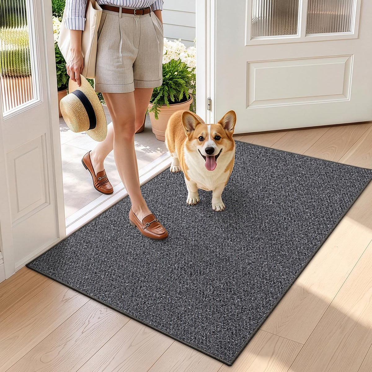 LUMI Ultra Thin Indoor Door Mat 24"x36", Entrance Doormat, Beige