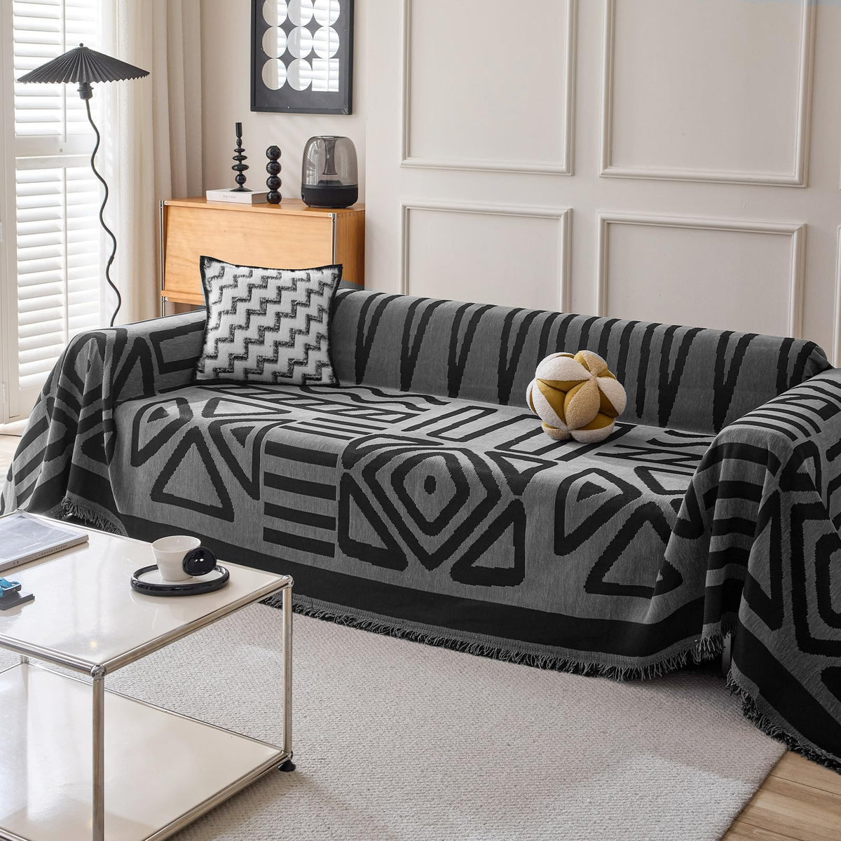 HANDONTIME Green Sofa Cover Vintage Couch Cover for Dogs 71" X118" Couch Cushion Covers with Tassel Herringbone Sofa Cover Boho Sofa Covers for 3 Cushion Couch Chenille Soft Loveseat Sofa Covers