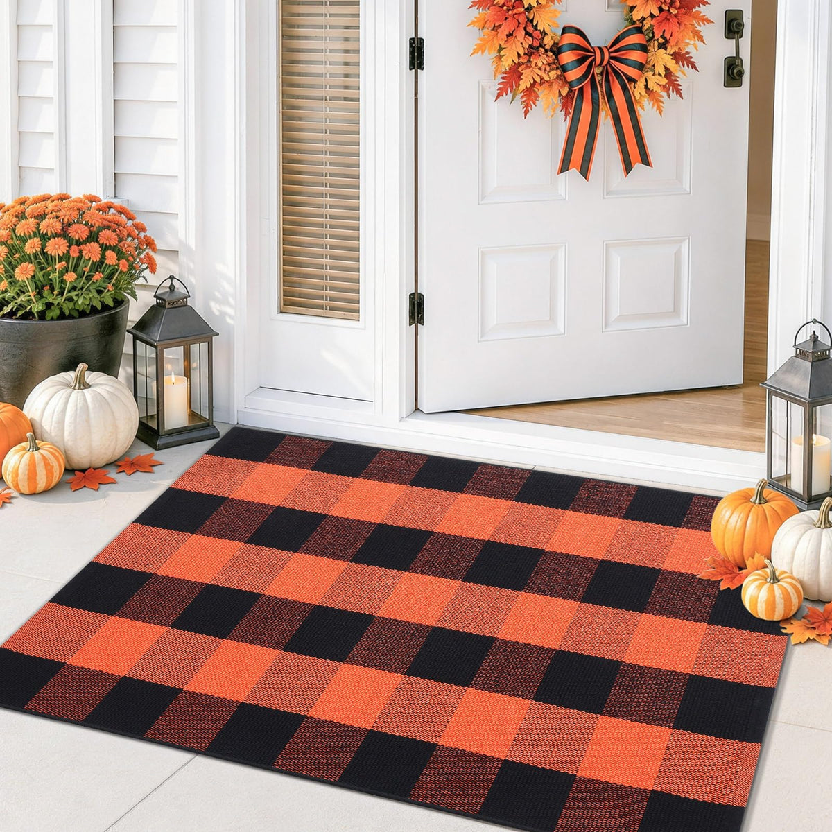 Smiry Black and White Striped Entryway Rug, Front Door Mat and Porch Decor