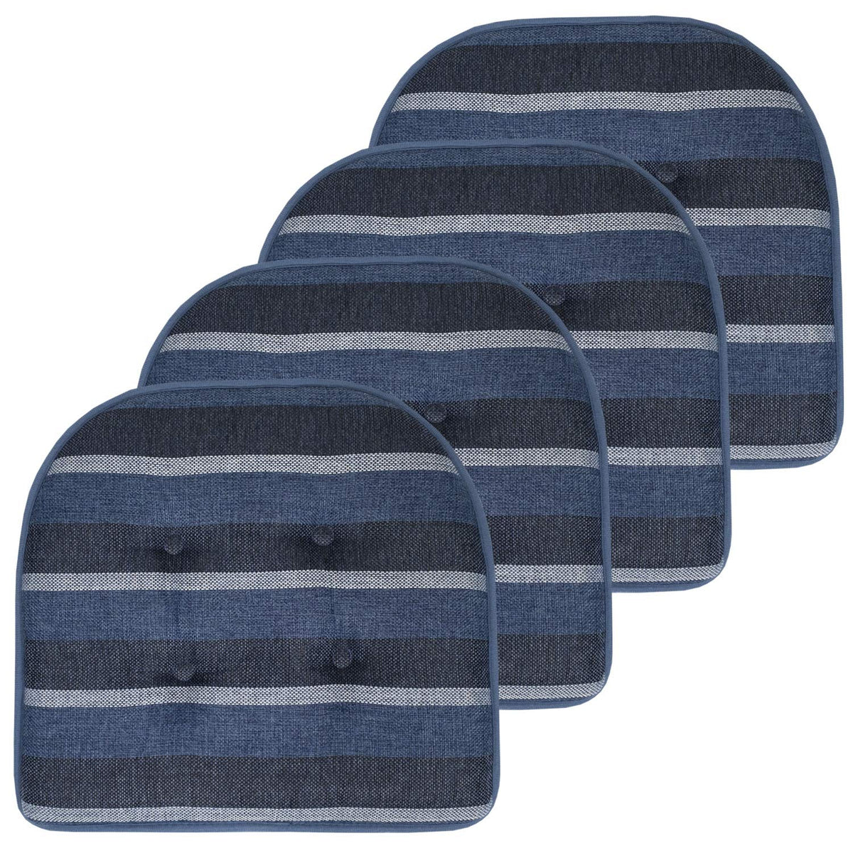 Sweet Home Collection Chair Cushion Memory Foam Pads Tufted Slip Non Skid Rubber Back U-Shaped 17" x 16" Seat Cover, 6 Pack, Checkered Taupe/White