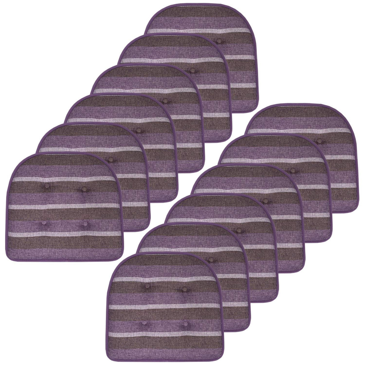 Sweet Home Collection Chair Cushion Memory Foam Pads Tufted Slip Non Skid Rubber Back U-Shaped 17" x 16" Seat Cover, 6 Pack, Checkered Taupe/White