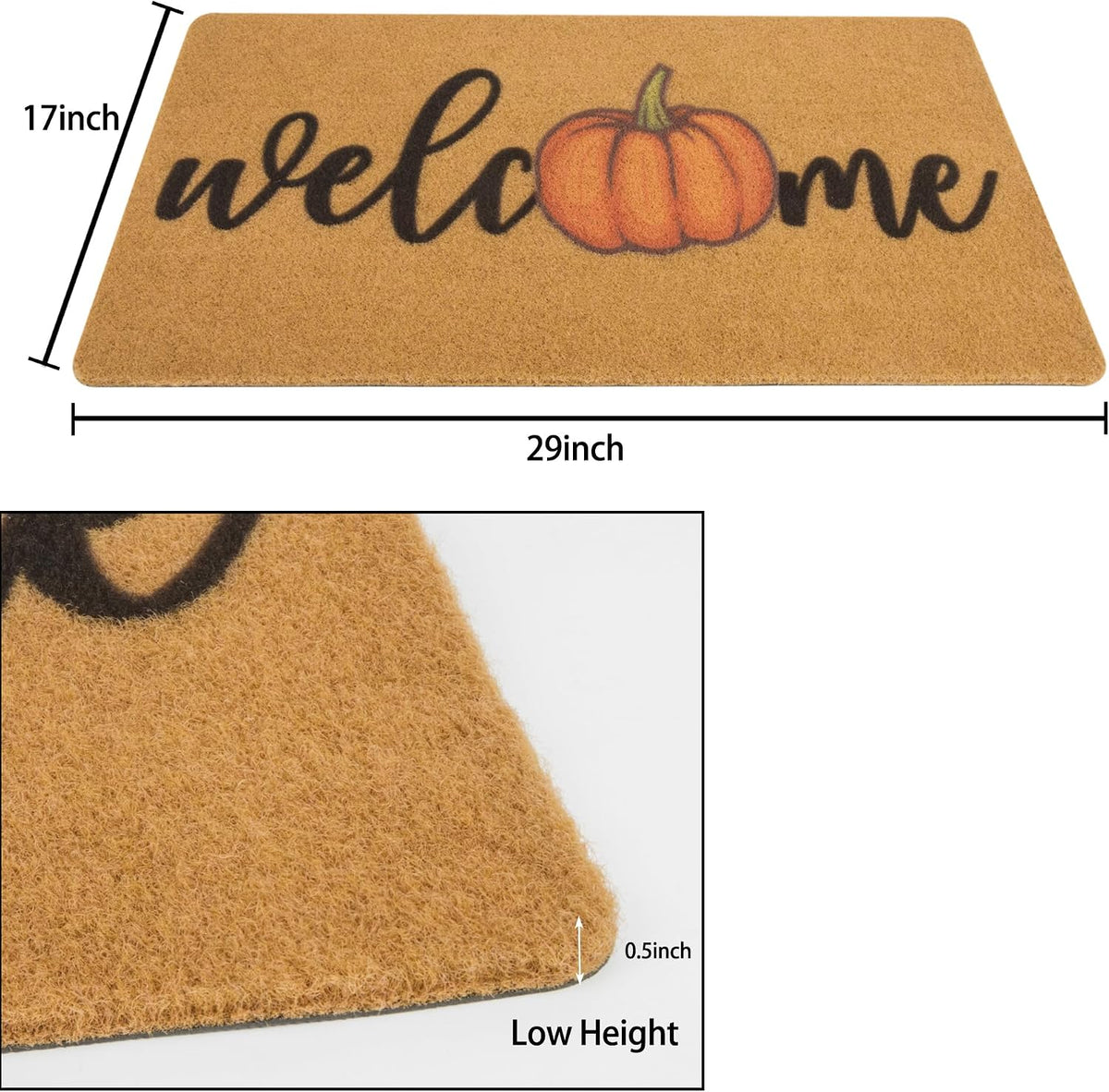 Hello-Pumpkin-Welcome-Doormat Fall-Indoor-Outdoor-Non-Slip-Door-Mat 17"x29"
