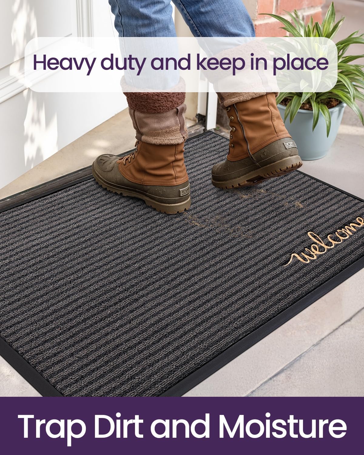 DEXI Front Door Mat Outside Entrance 24x36 Welcome Rubber Entry Doormat