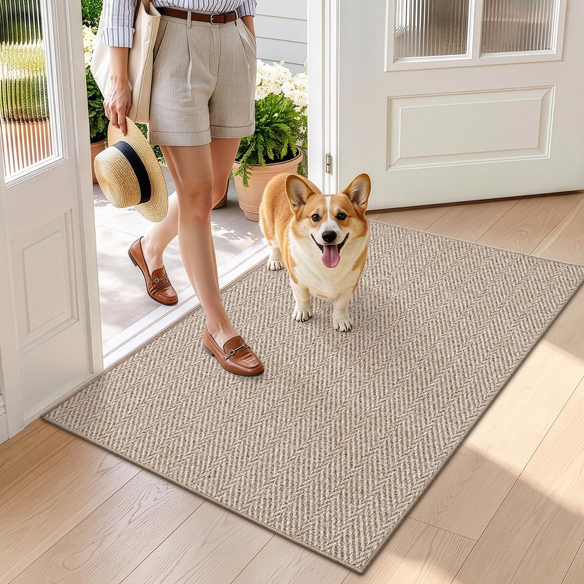 LUMI Ultra Thin Indoor Door Mat 24"x36", Entrance Doormat, Beige