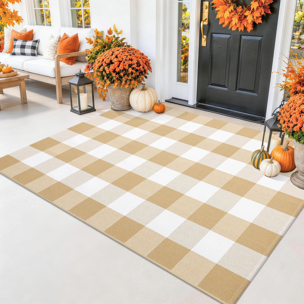 Smiry Black and White Striped Entryway Rug, Front Door Mat and Porch Decor