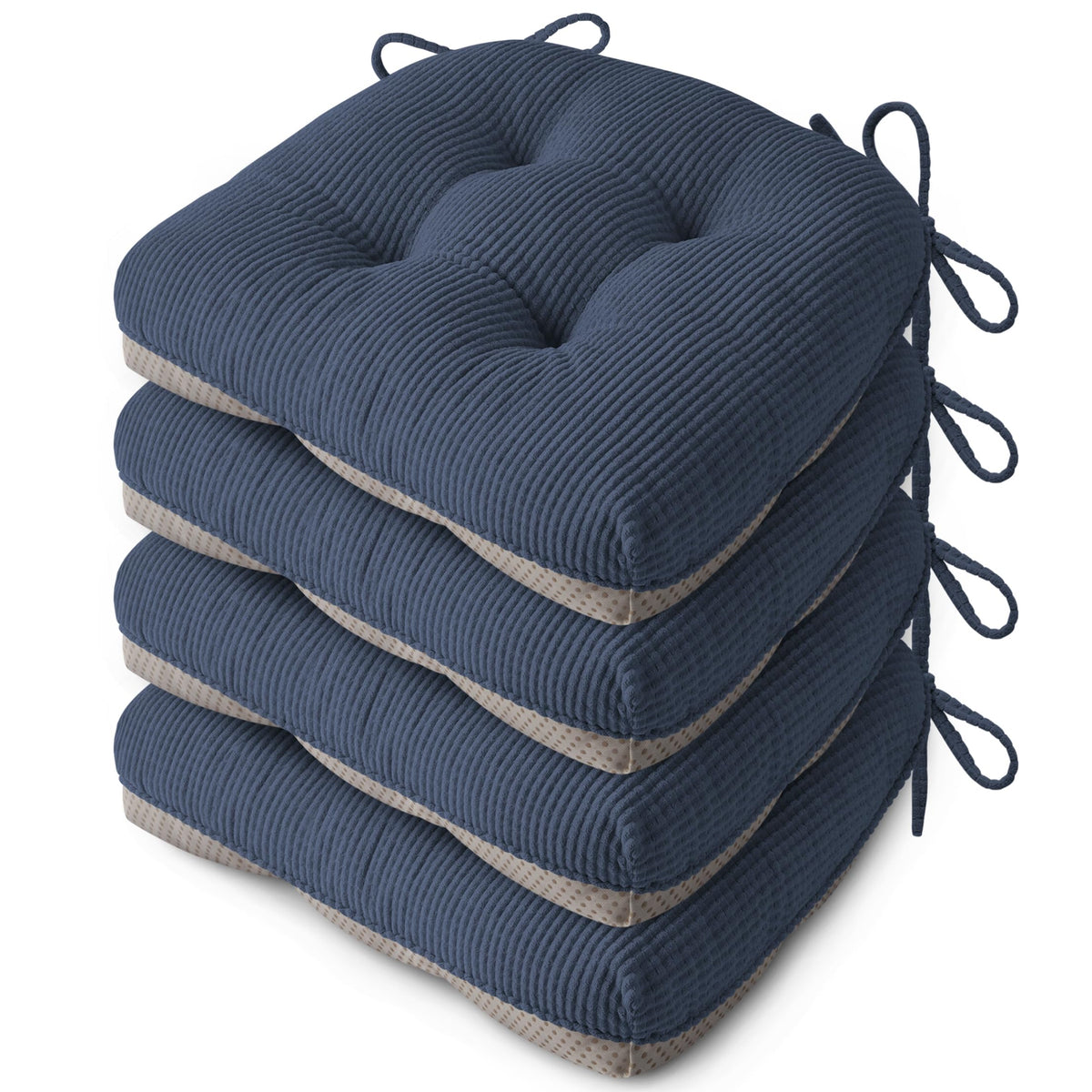 Anti Slip Kitchen Chair Cushions Set of 4 18"X16.5"X3" Beige